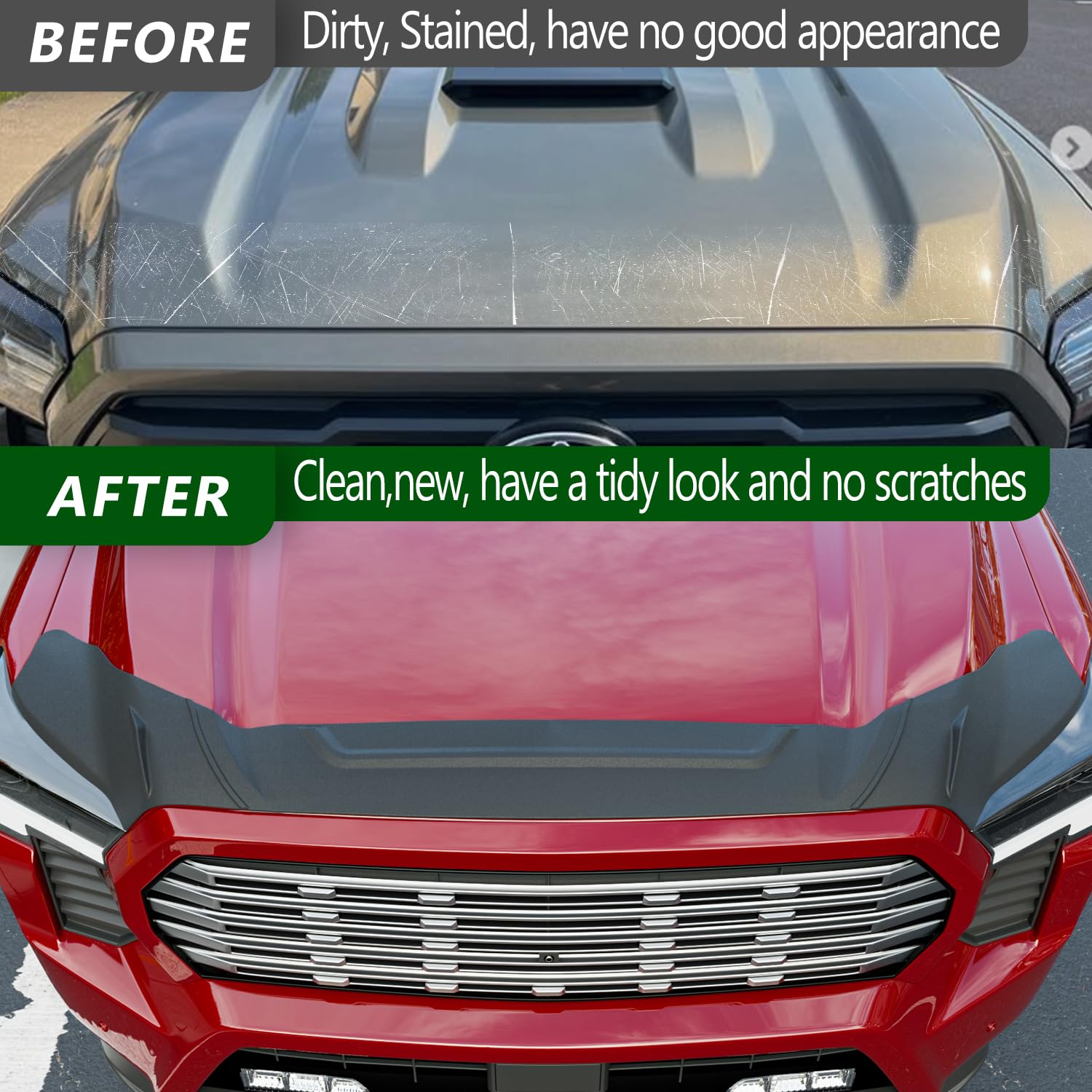 xipoqix Hood Protector Compatible with 2024-2025 Toyota Tacoma 2025 4Runner Hood Shield ABS 3Pcs Deflector Bugflector Replacemen