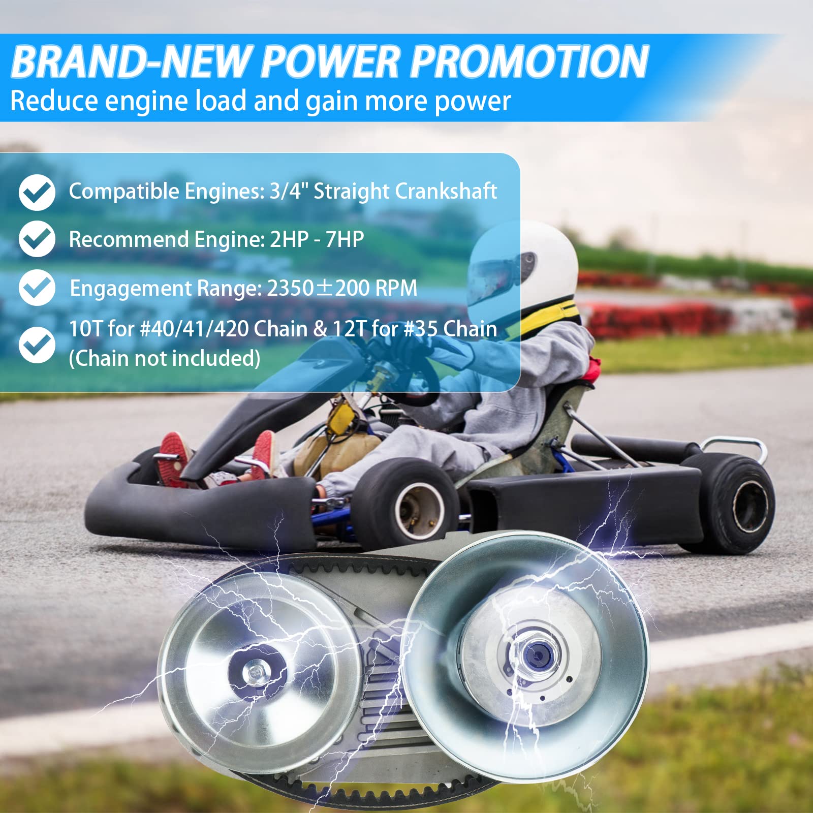 Youxmoto 30 Series Torque Converter for Predator 212CC, 3/4 Driver 10T & 12T Chain Drive Pulley for Mini Bikes & Clutches