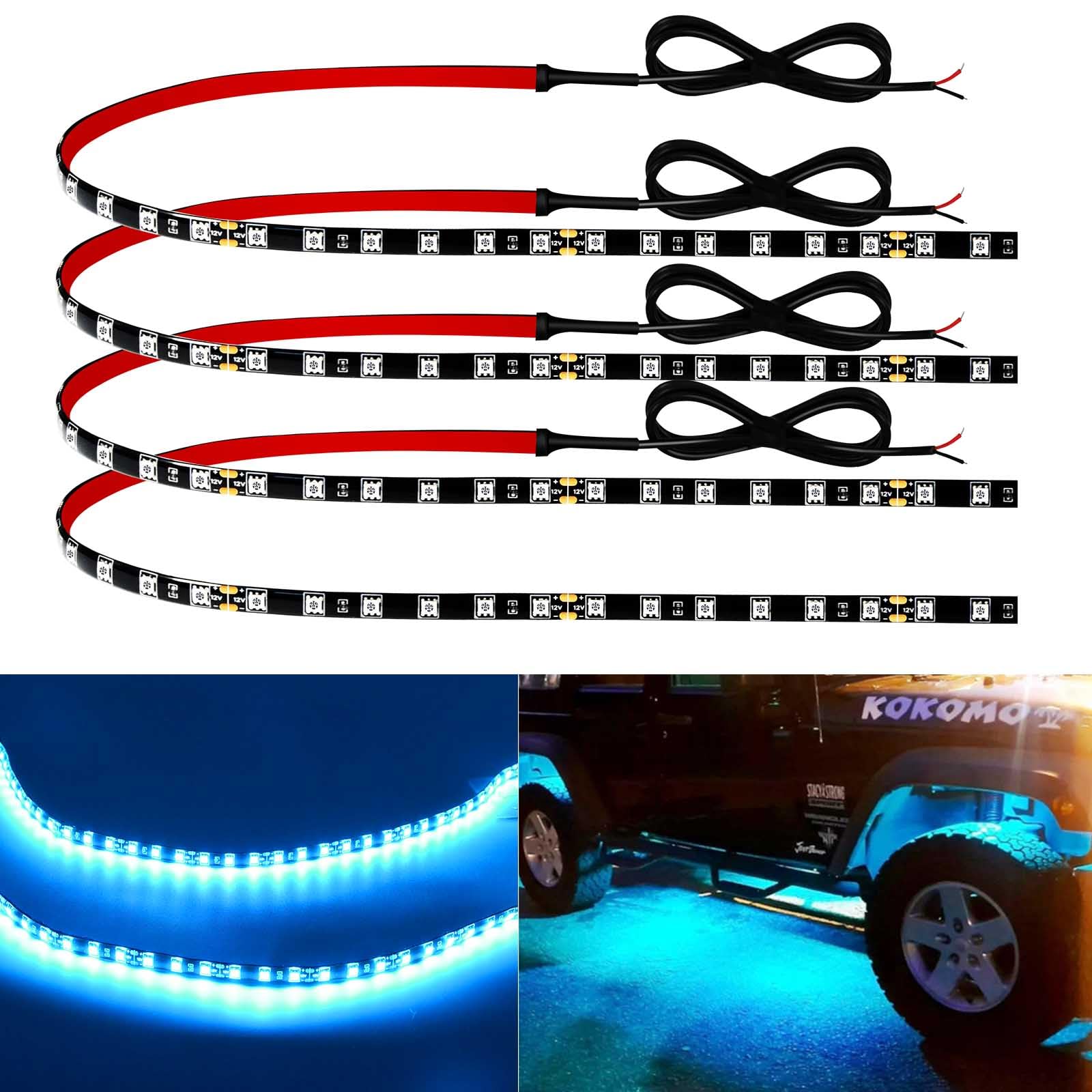 Keiurot 12V Led Light Strip 24'' Connectable Ice Blue Led Strip Lights For Cars Golf Cart Motorcycle Boat Trucks Waterproof Led