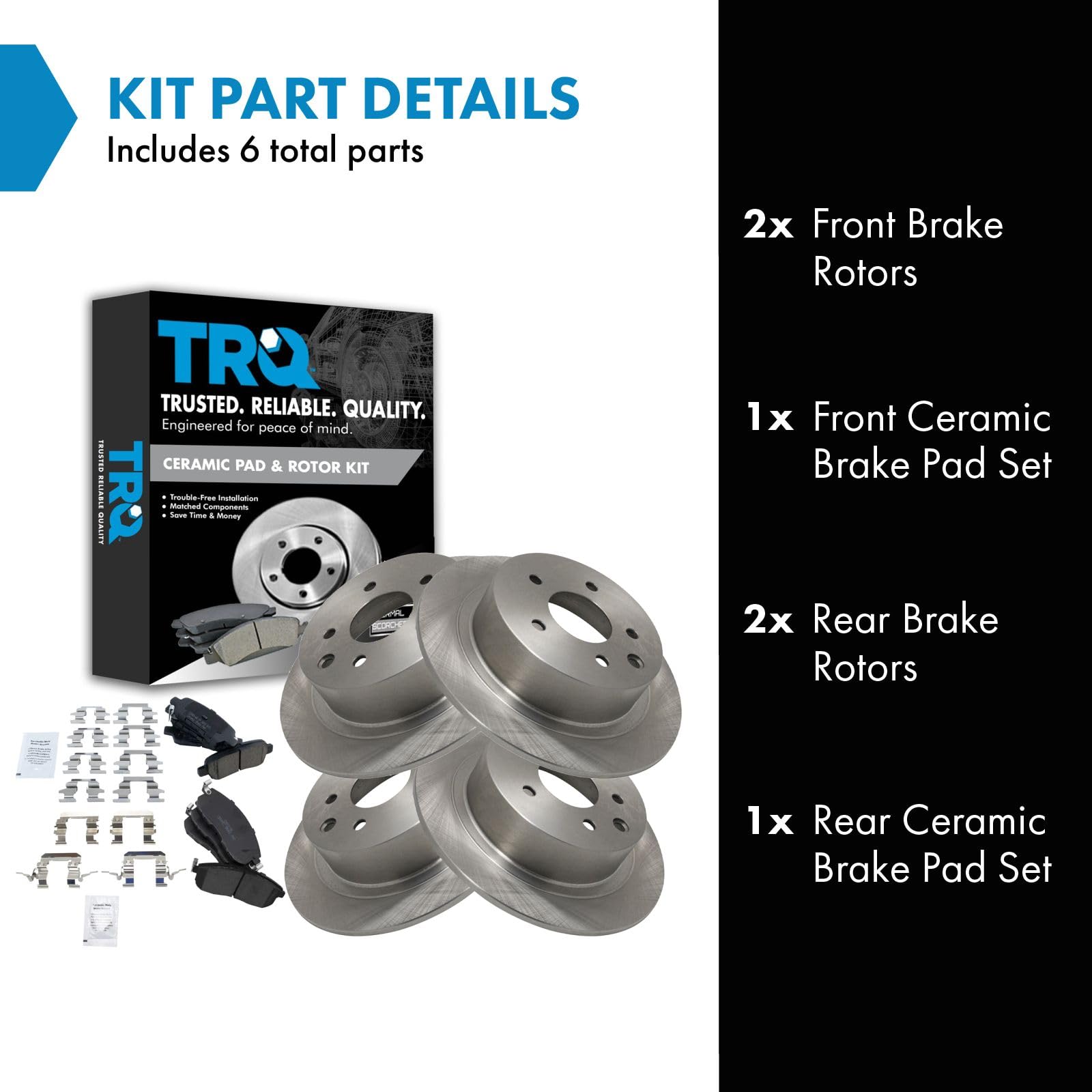 Trq Front And Rear Brake Pad & Rotor Kit Brake Pads Brake Rotor Ceramic Compatible With 2002-2006 Nissan Altima