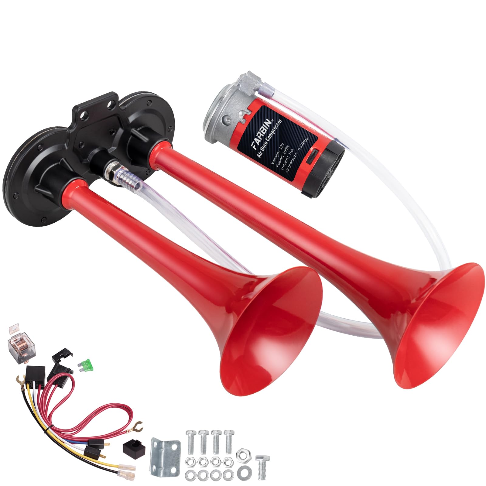 Farbin Train Horn For Car Super Loud Air Horn 12V 150Db Dual Trumpet Truck Horns Kit With Compressor And Button For Any Vehicles