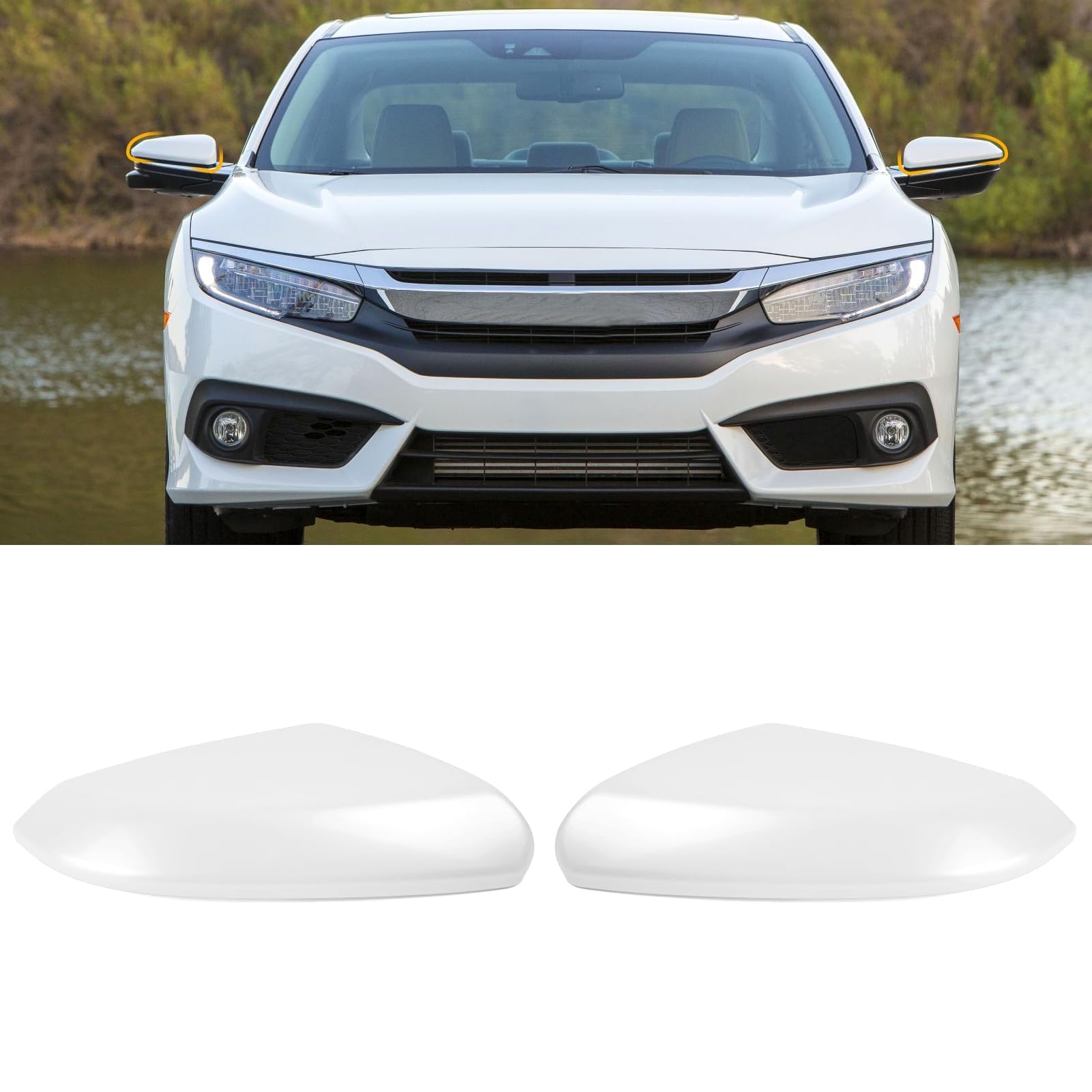 Moonlinks Compatible With 2016-2021 Honda Civic Side Mirror Cover Replacement,Platinum White Pearl Lh & Rh Side Door Rearview Mi
