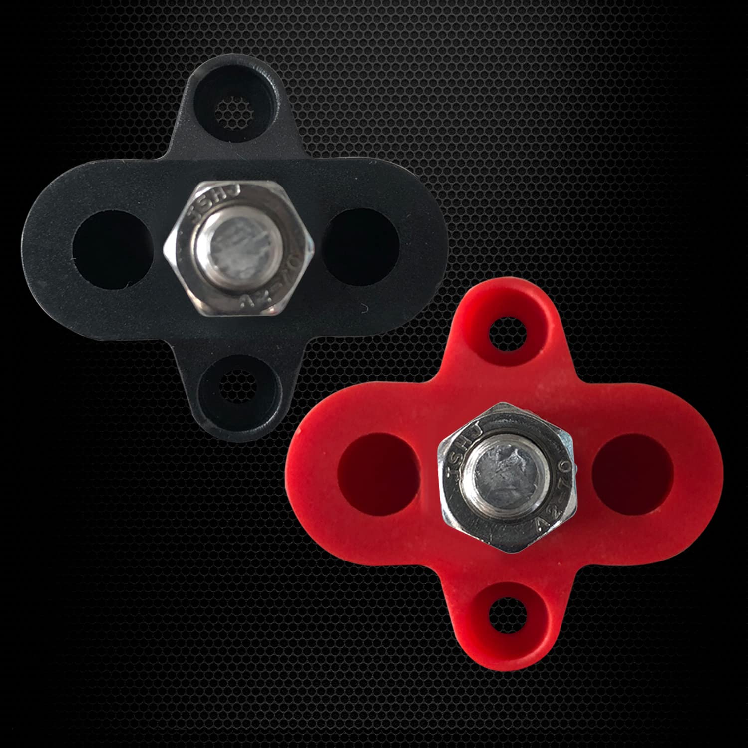 5/16' Single Stud Battery Junction Posts, Ampper M8 Heavy Duty Power And Ground Junction Block Power Distribution Studs Terminal Kit, Pack Of 2 (Red And Black)