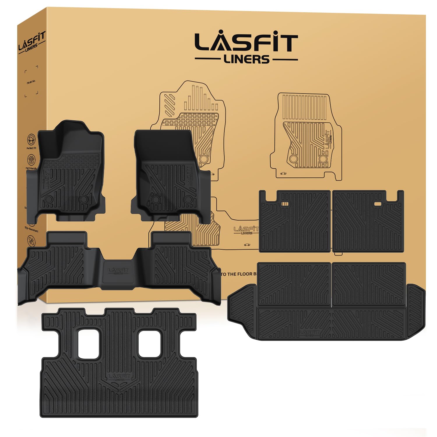 Lasfit Floor Mats&Trunk Mat With Backrest Mat For Toyota 4Runner 2025(Only Fit 7 Seats), All Weather Tpe Custom Fit Floor Liner