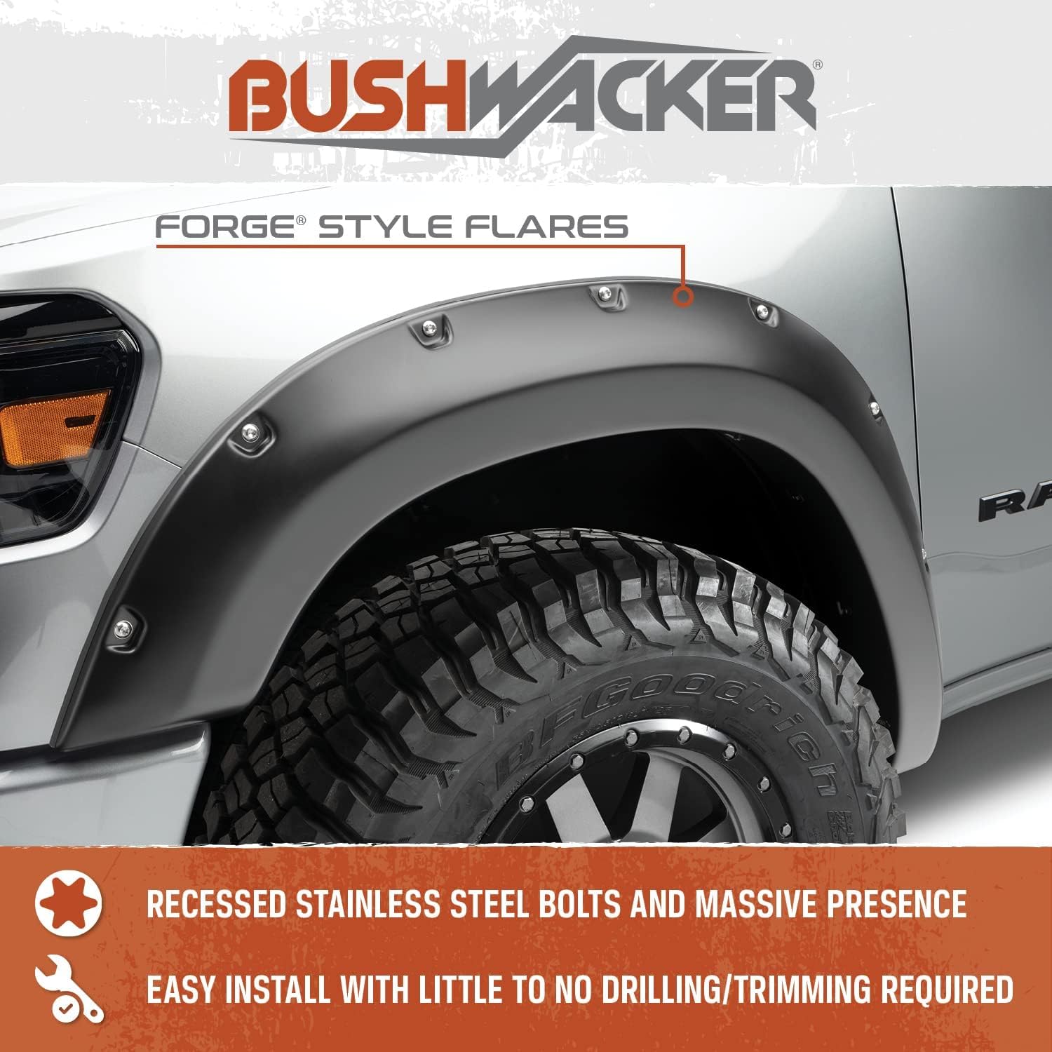 Bushwacker Forge Pocket/Rivet Style Front & Rear Fender Flares | 4-Piece Set, Black, Textured Finish | 28314-08 | Fits 2011-2016