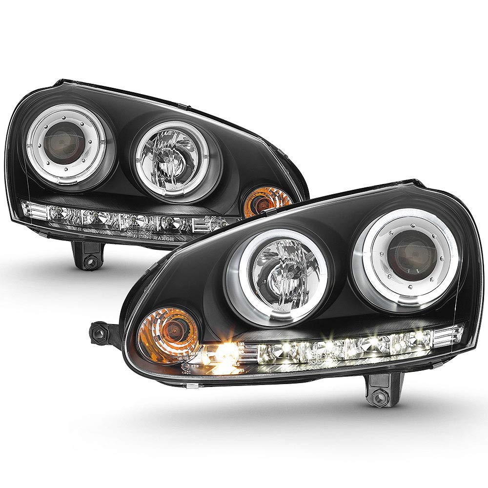 Acanii - For 2006-2009 Volkswagen Gti Jetta Rabbit [Halogen Model] Led Halo Black Housing Projector Headlights Headlamps