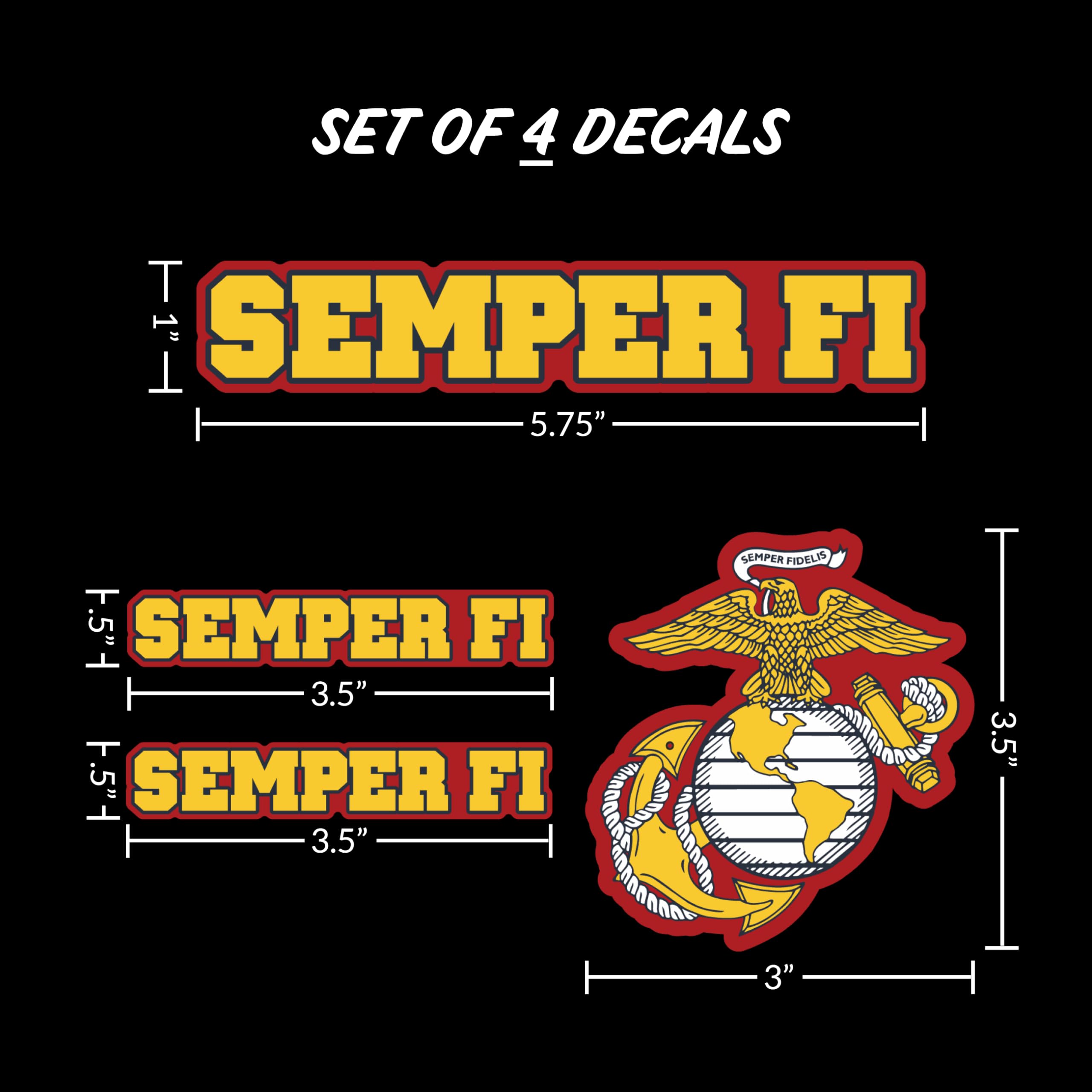 Decalcomania United States Marine Corps - Semper Fi Set Of 4 Usmc Vinyl Decals For Cars And Truck Military Stickers