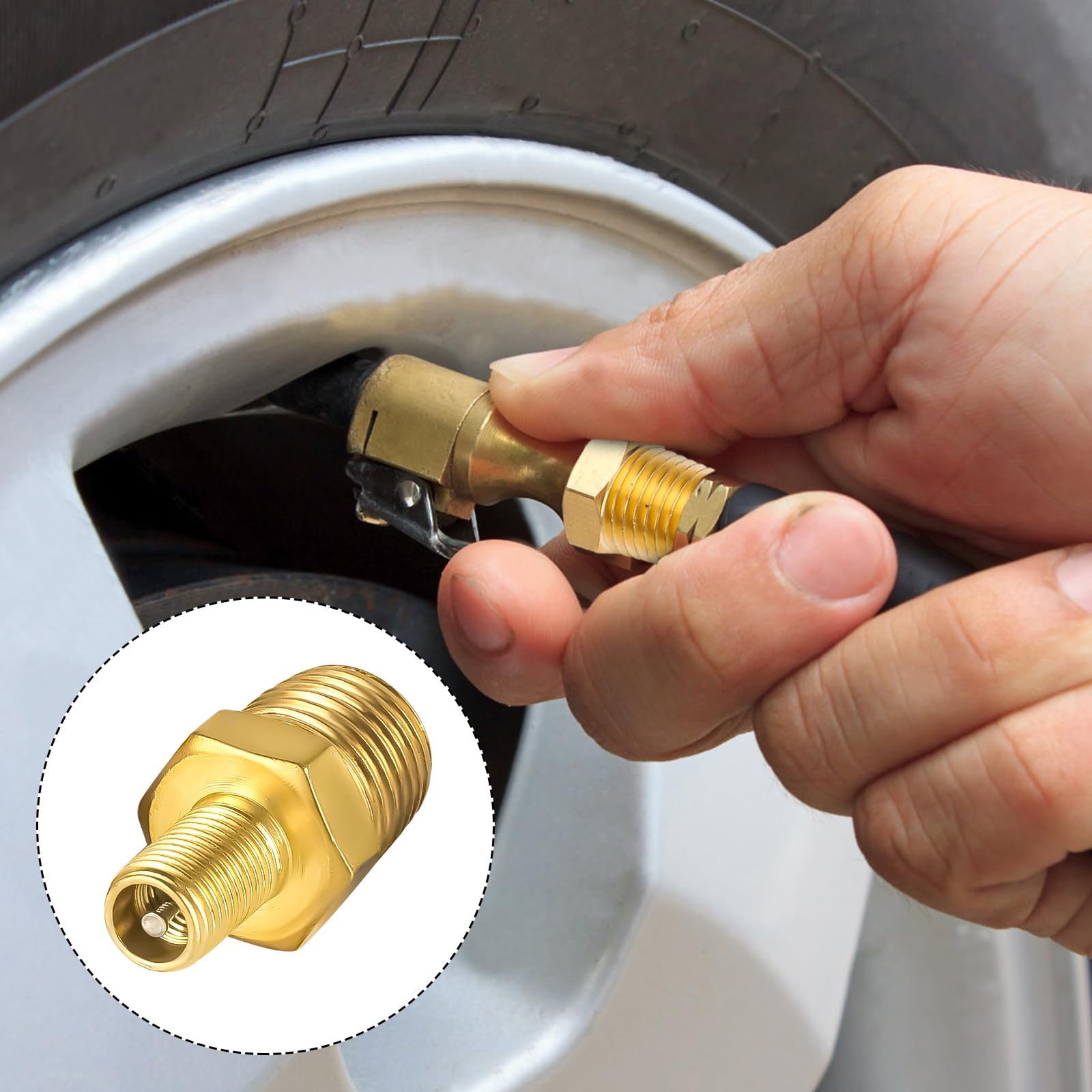 Nqeuepn 2Pcs Brass Air Inflator Adapter, 1/4'' Npt (M) To Standard Valve For Schrader (M) Tire Inflator Connector For Auto Tyre