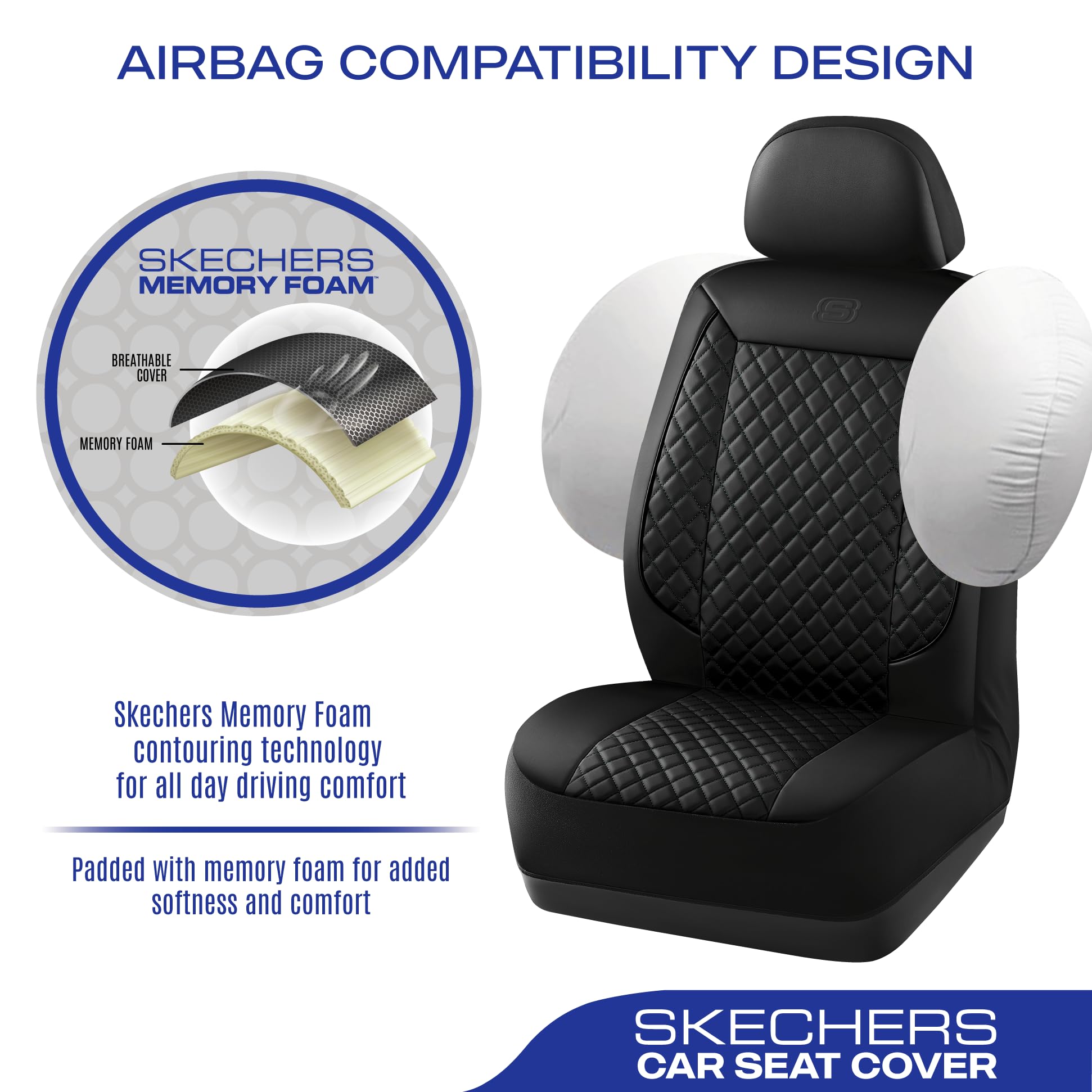 Skechers Car Seat Covers,Piping Luxury Faux Seat Covers,Waterproof Anti Slip Car Seat Protector Front Seats,Car Accessories Airb