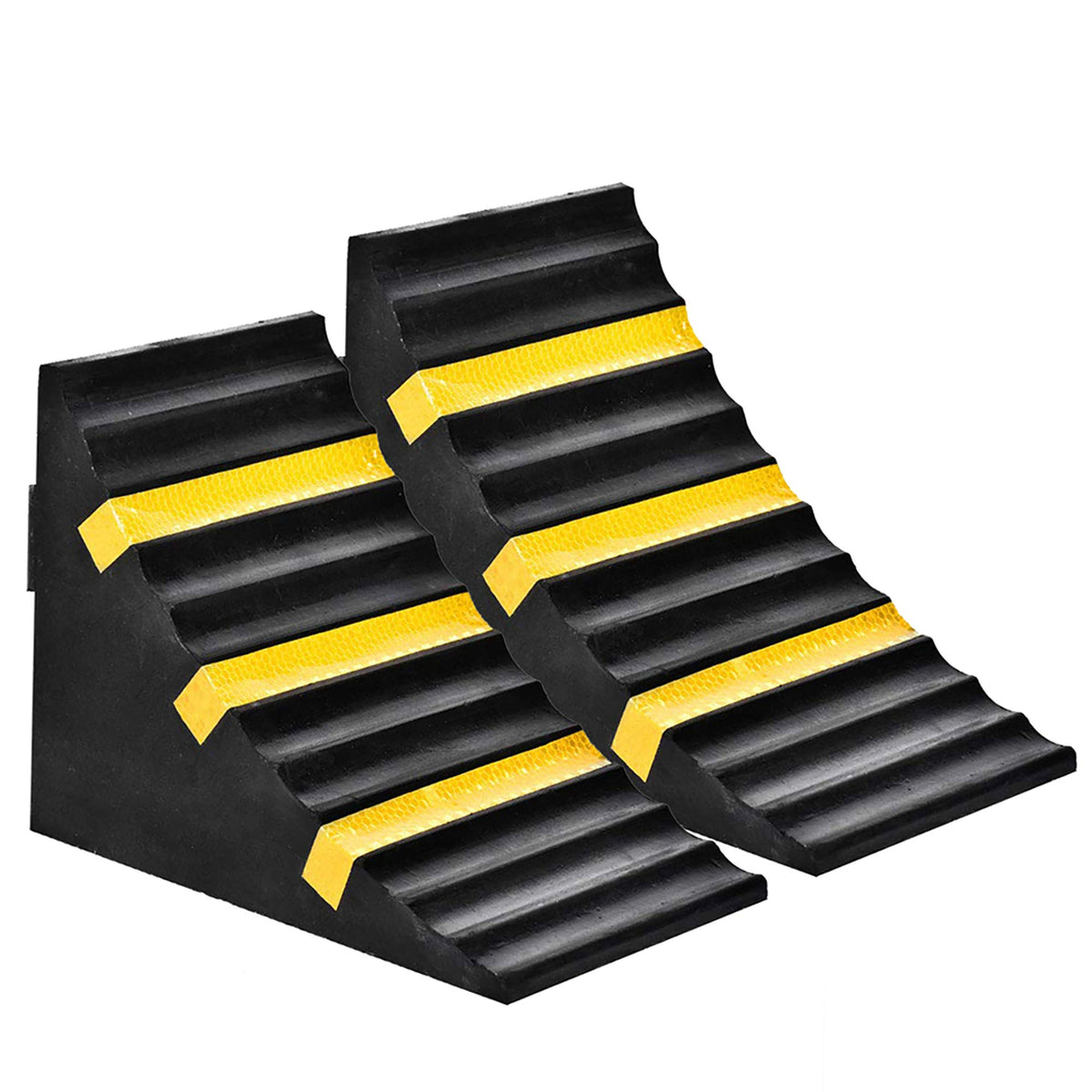 Reliancer 2 Pack Wheel Chocks Heavy Duty Extra Large Industrial Rubber Wheel Chock Blocks W/Handle Reflective Strips For Travel 