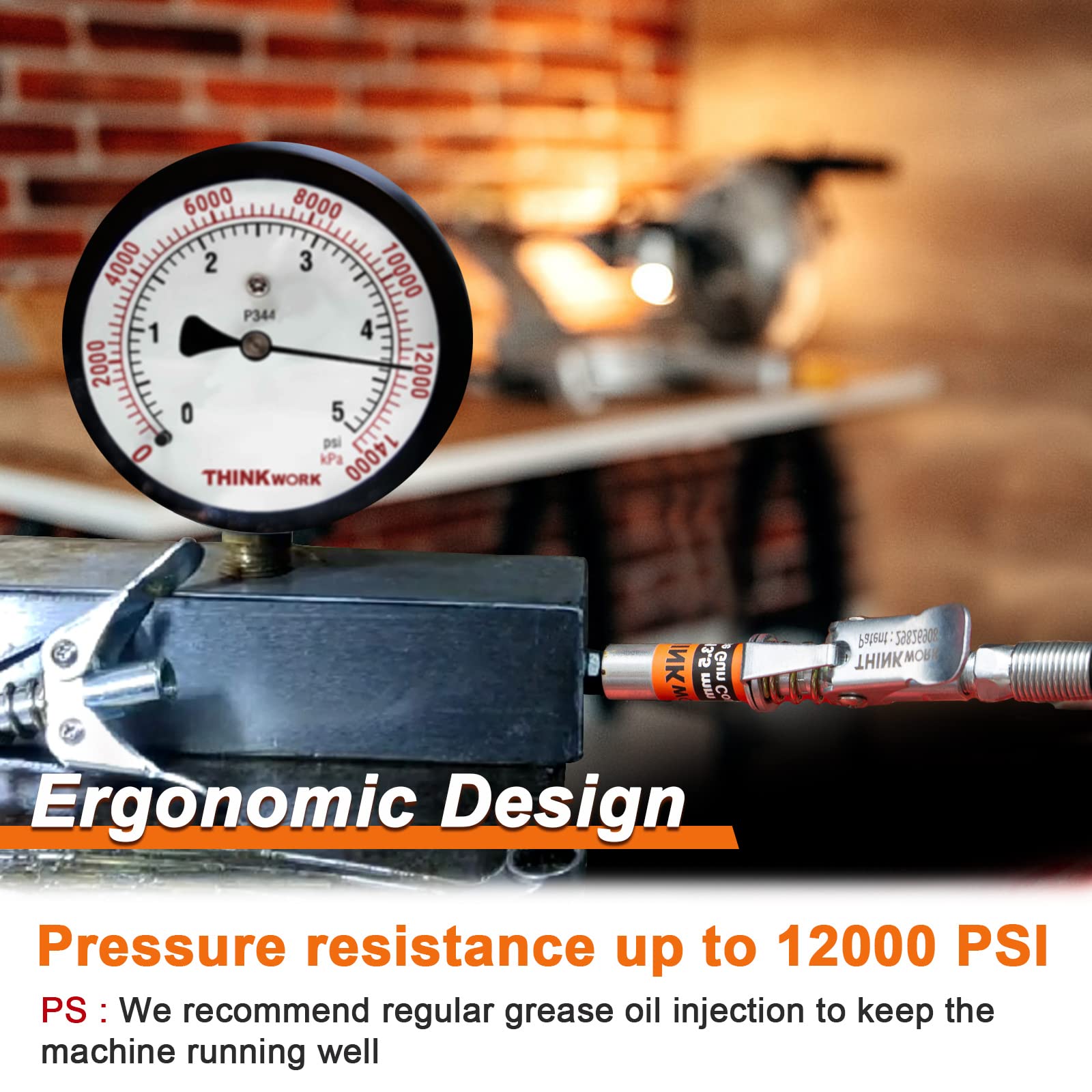 Thinkwork Grease Gun Coupler, 0.53' Grease Gun Tips, Strong Lock On Greases Gun Couplers, 12000 Psi Quick Release Grease Coupler, Compatible With All Grease Guns 1/8' Npt Grease Gun Fitting