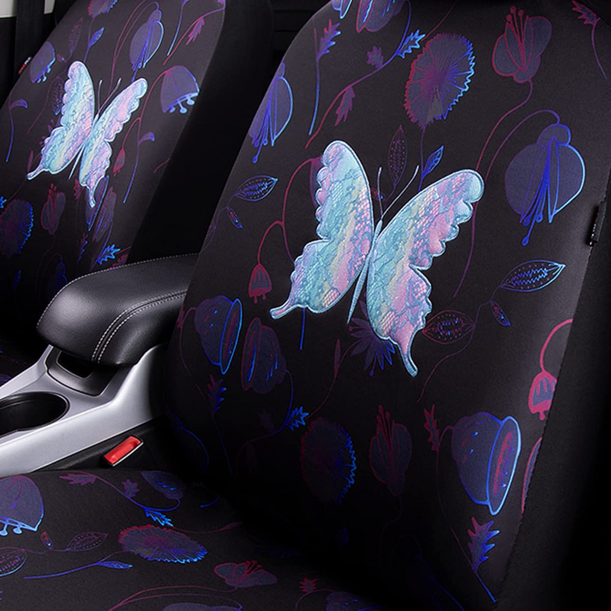 Flying Banner Butterfly Car Seat Covers Ful Set Fashion Universal Lady Woman Female Rear Bench Split Colorized (Muti-Color, Full Set -- Printing & Embriodery)