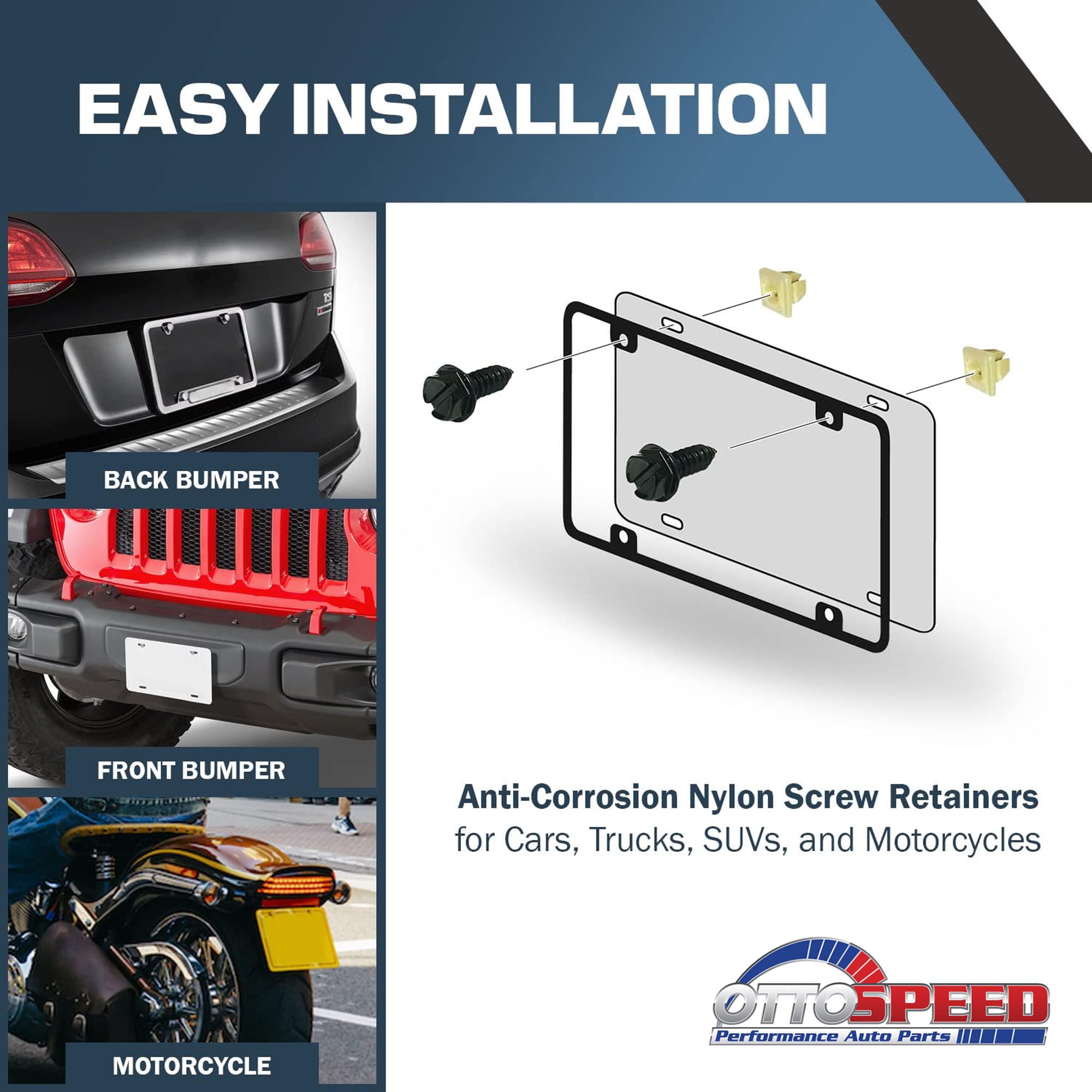 License Plate Screw Inserts - Set Of 4 Nylon Retaining Nuts For License Plate Screws - Front And Back License Plate Nut Bracket