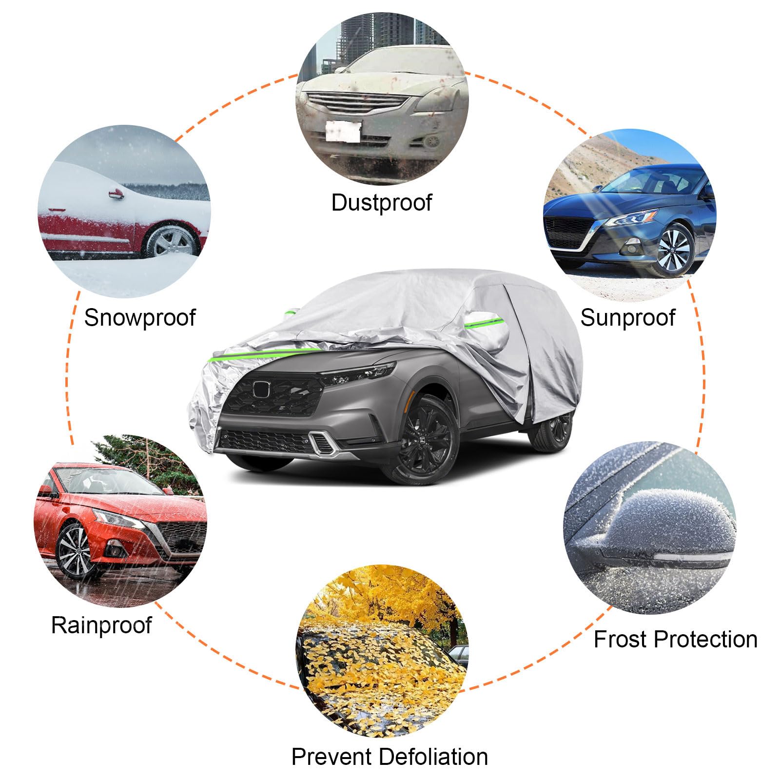 Waterproof Car Covers Replace For 2002~2025 Honda Cr-V, 6 Layers All Weather Custom-Fit Car Cover With Zipper Door & Windproof B