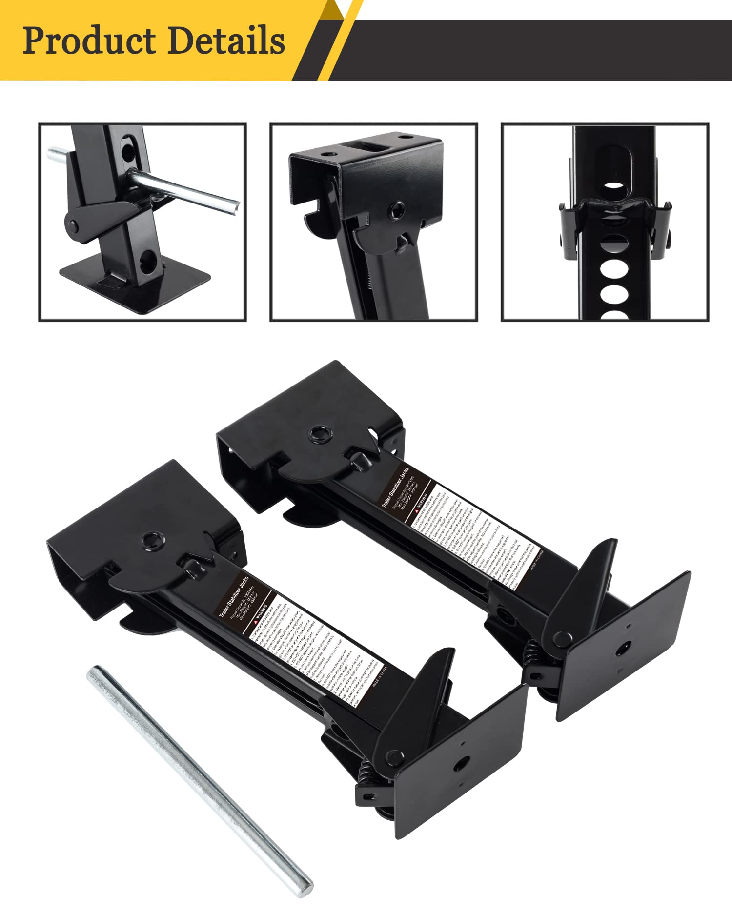 Pair Of Trailer Stabilizer Jacks Telescoping Rv Camper Accessories For Travel 450Kg(1000 Lbs) Capacity Each, 11.5''-18''