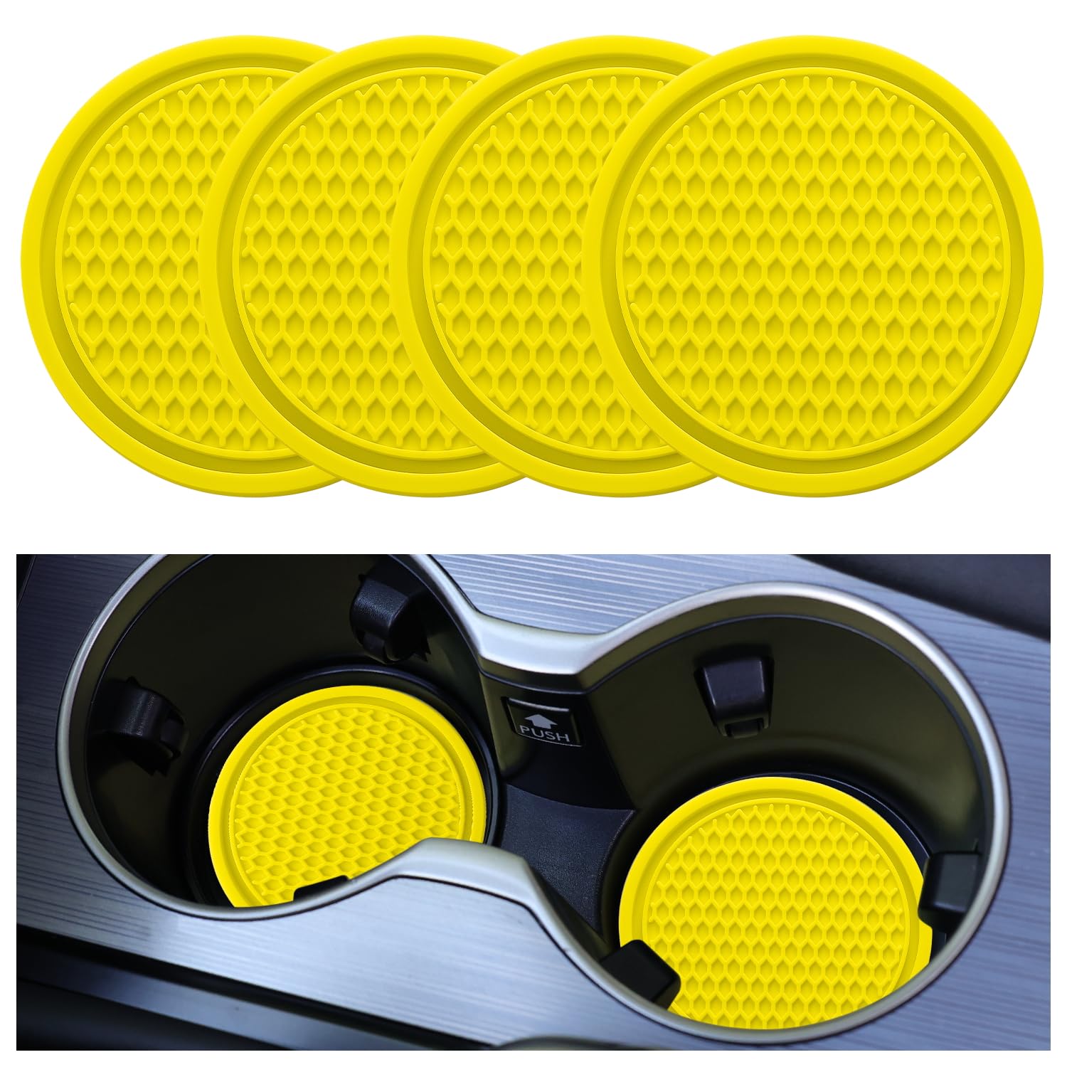 Singaro Car Cup Coaster, 4Pcs Universal Non-Slip Cup Holders Embedded In Ornaments Coaster, Car Interior Accessories, Yellow