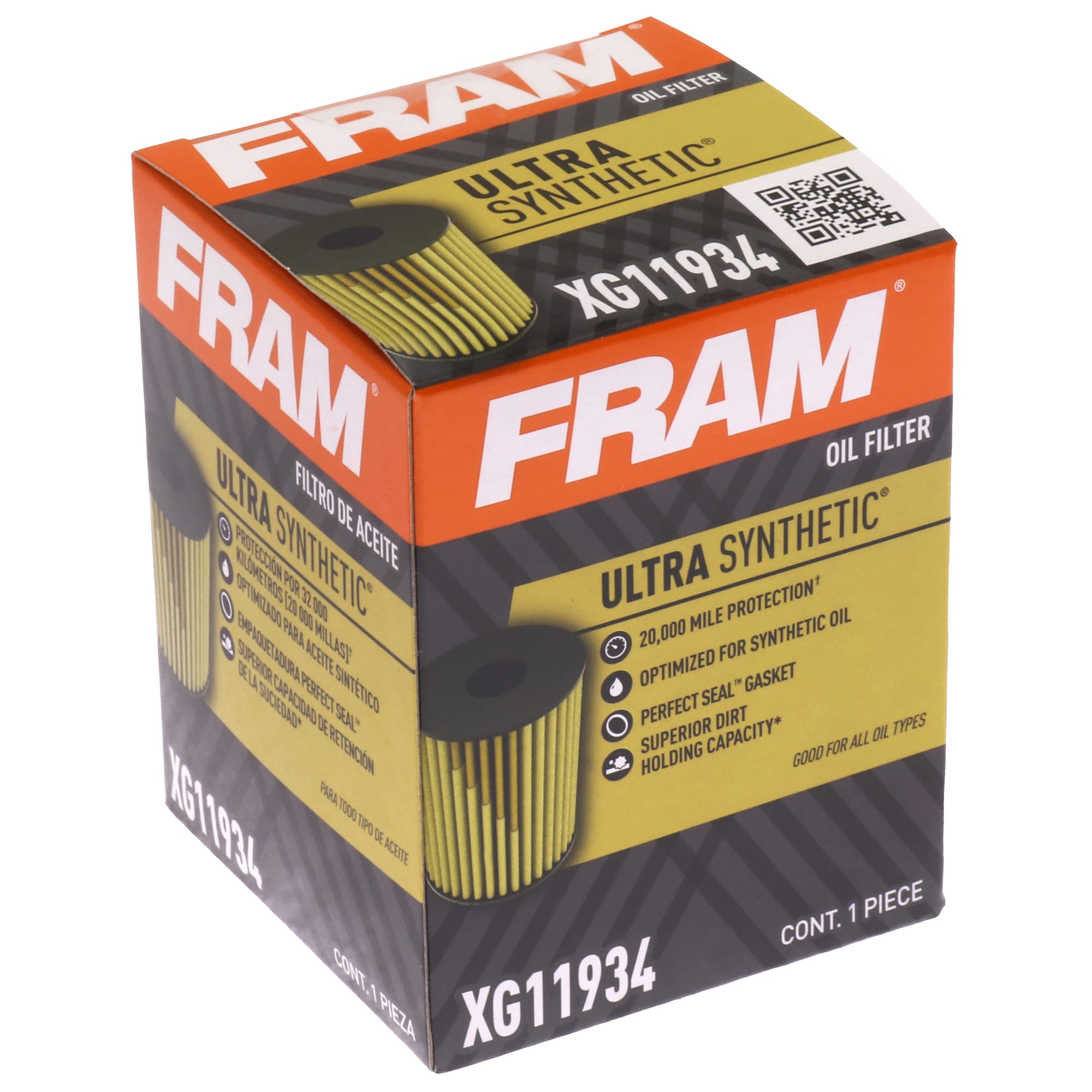 Fram Ultra Synthetic Automotive Replacement Oil Filter, Designed For Synthetic Oil Changes Lasting Up To 20K Miles, Xg11934 With Suregrip (Pack Of 1)