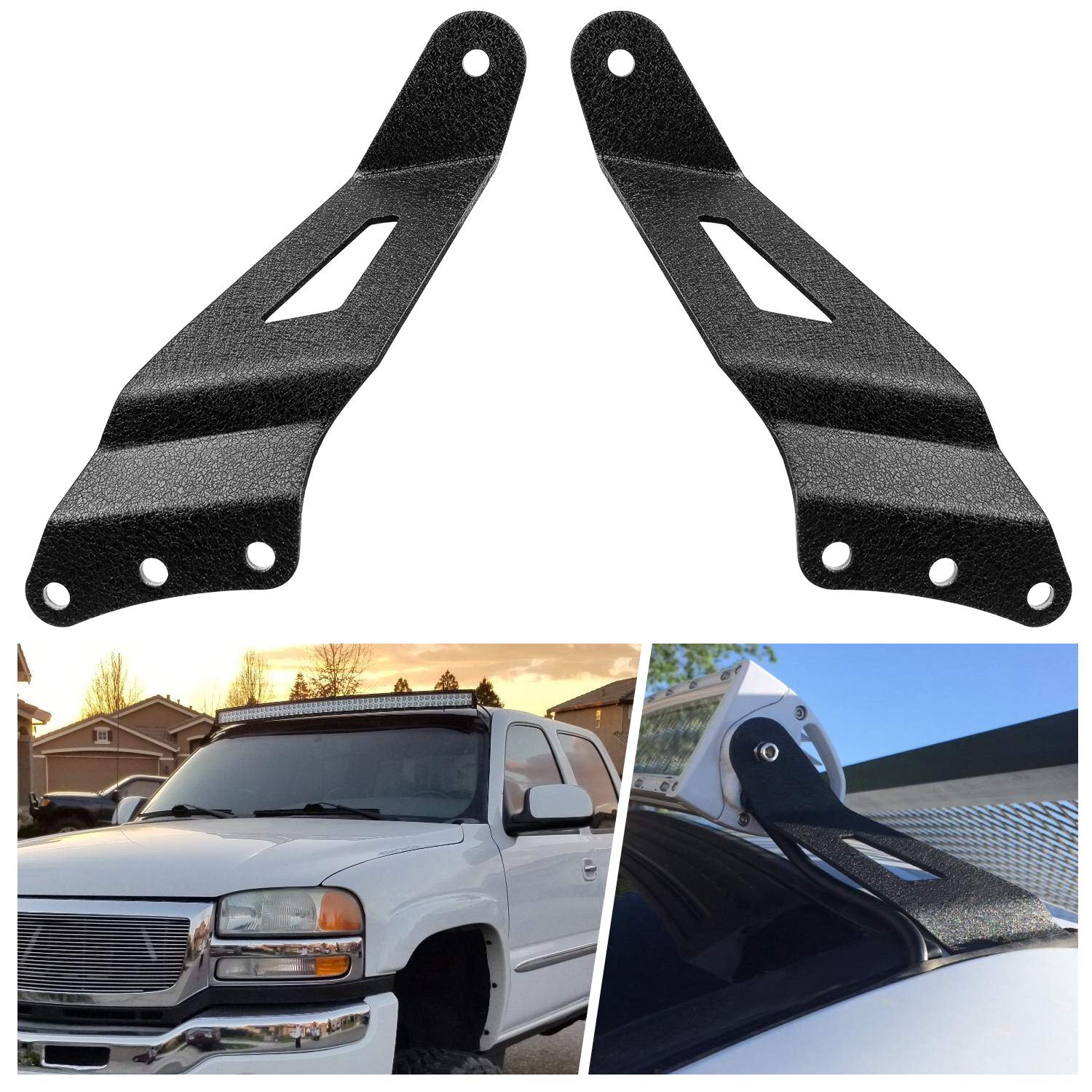 Nilight 90030B 2Pcs 50” Curved Led Light Bar Bracket At Upper Windshield Roof Cab For 99-06 Chevy Silverado Suburban Avalanche Tahoe & Gmc Yukon Sierra, 2 Years Warranty,Black