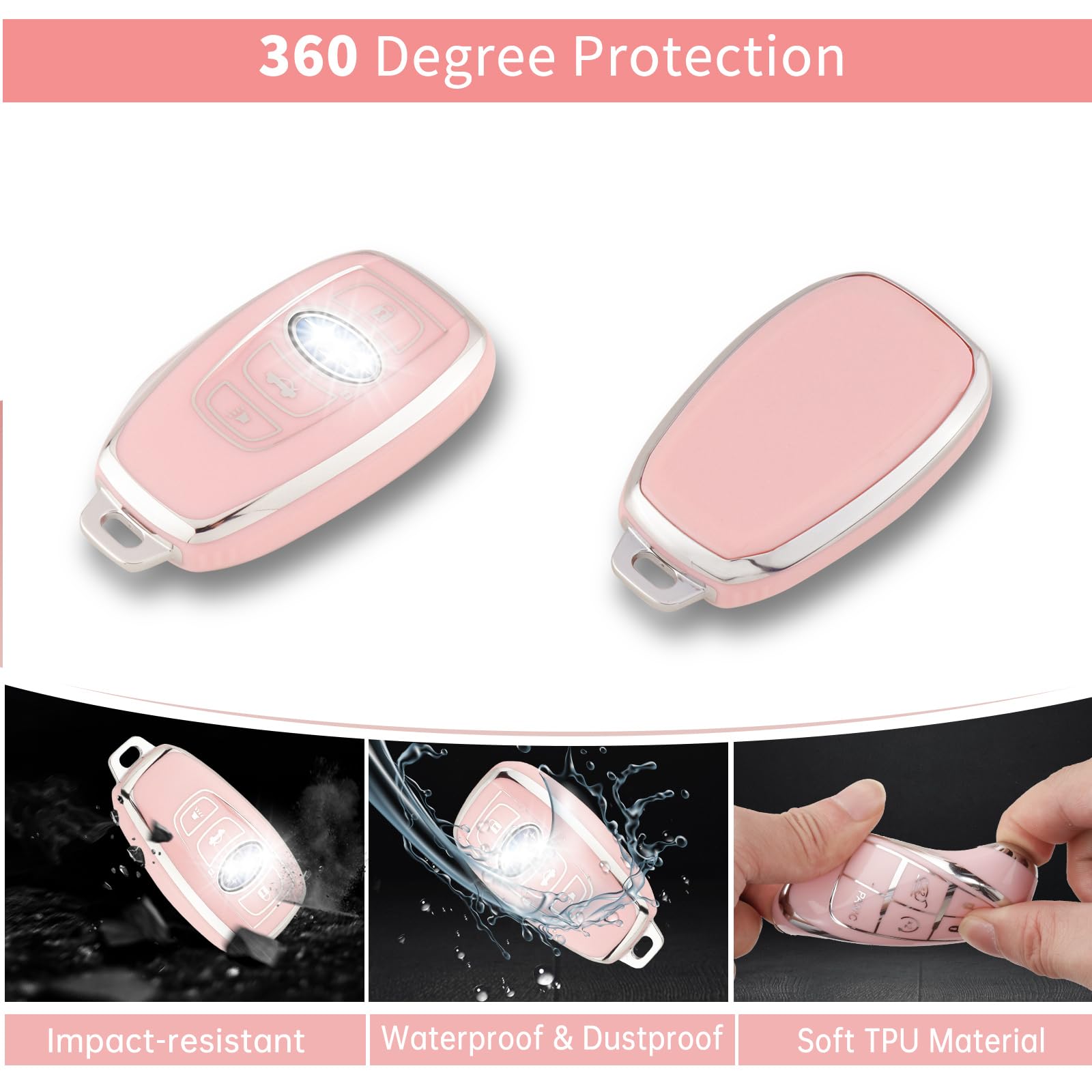 Pangpai Pink Key Fob Cover for Subaru, Soft TPU Key Case Protection with Bling Keychain Fit for Ascent BRZ Crosstrek Forester Im