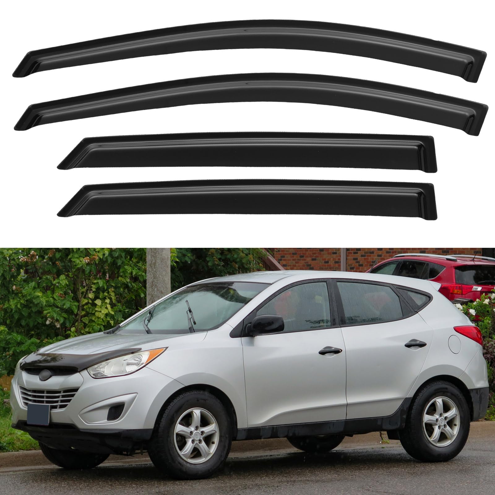 Window Visors Rain Guards for 2010 2011 2012 2013 2014 2015 Hyundai Tucson, Out-Channel Window Vent Wind Deflectors Visors Shade
