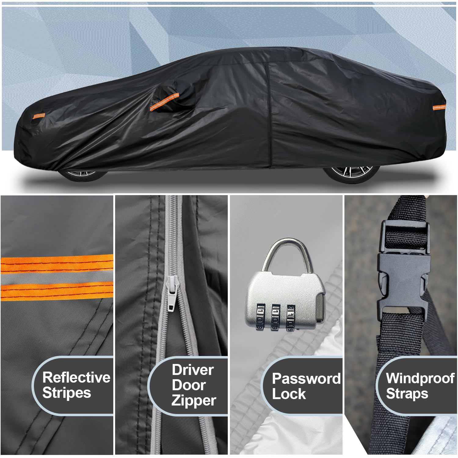 Kayme Sedan Car Cover Waterproof All Weather With Lock And Zipper, Sun Uv Rain Protection Outdoor, Universal Fit Versa/350Z, Aud