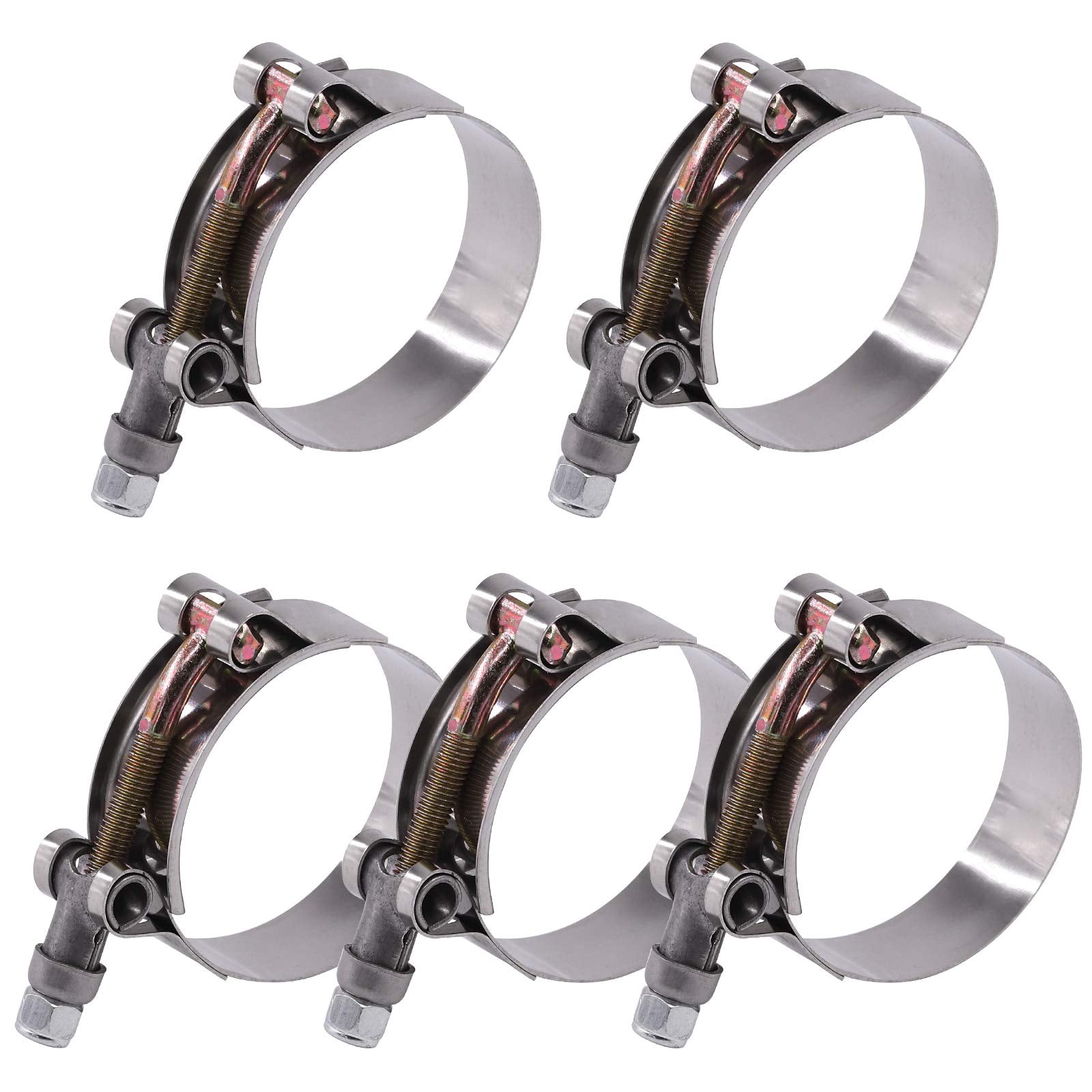 Glarks 5Pcs 51-59mm Stainless Steel T-Bolt Hose Clamps Turbo Intake Soft Hose Intercooler Clamps