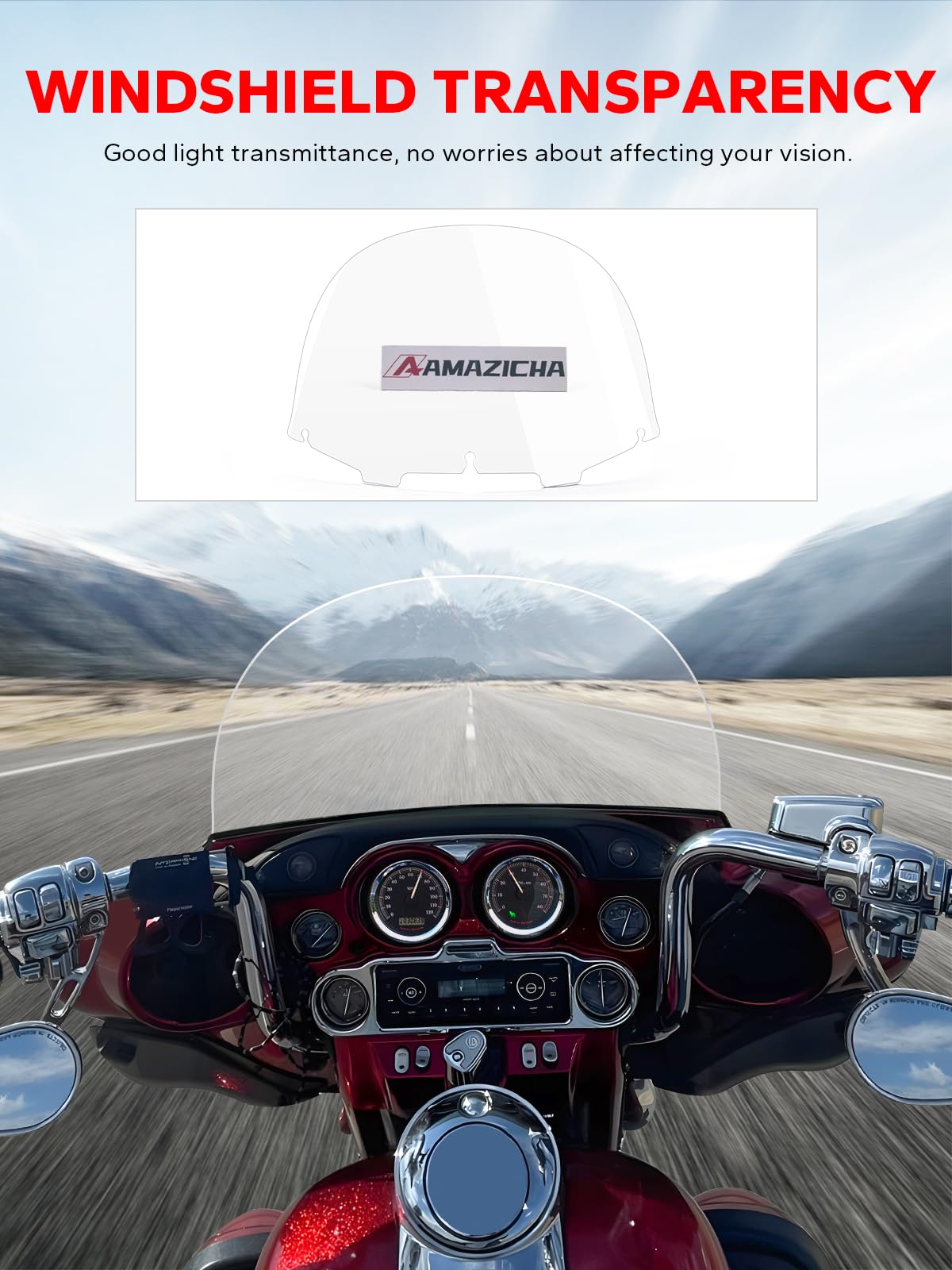 Amazicha Clear 13' Windshield Round Windscreen Wind Splitter Wind Deflector Compatible For 1996-2013 Harley Davidson Touring Electra Glide Ultra Classic Street Glide Ultra Limited Tri Glide Flht Flhx