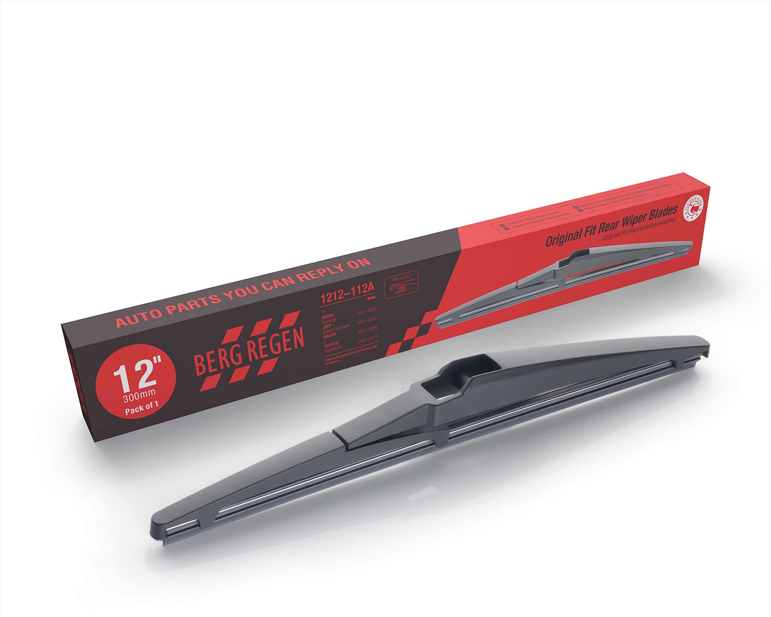 Berg Regen Rear Wiper Blade 12 Inch (12-A), Replacement For Highlander 2019-2001, Rav4 12-01, Matrix 14-10, Venza 14-09, Durango