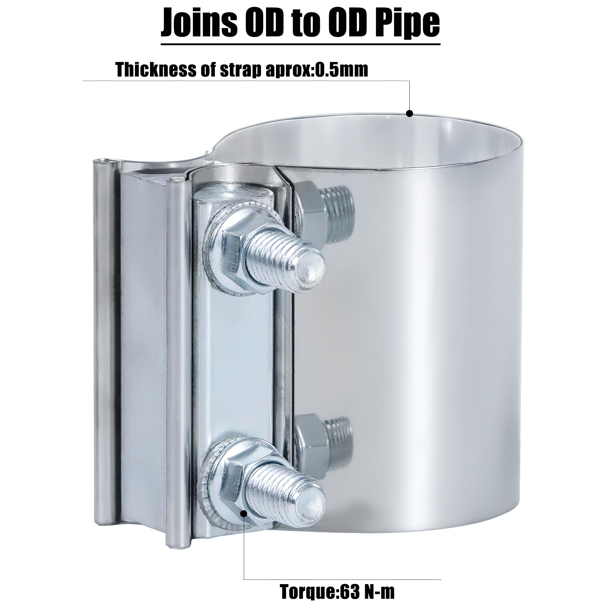 Vitonsbay 2.75 Inch Exhaust Clamp,2 3/4 In Butt Joint Exhaust Muffler Pipe Band Clamp Sleeve Coupler Stainless Steel(1Pcs)