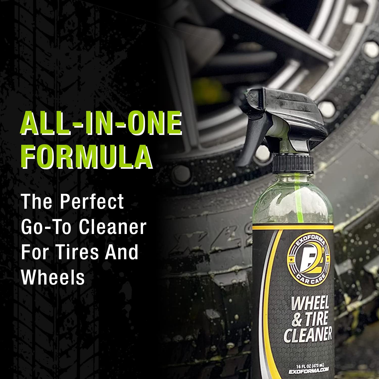 Exoforma Wheel & Tire Cleaner - Removes Built-Up Brake Dust, Dirt & Grime - Improves Dressing Performance - 2-In-1 Formula - Cho