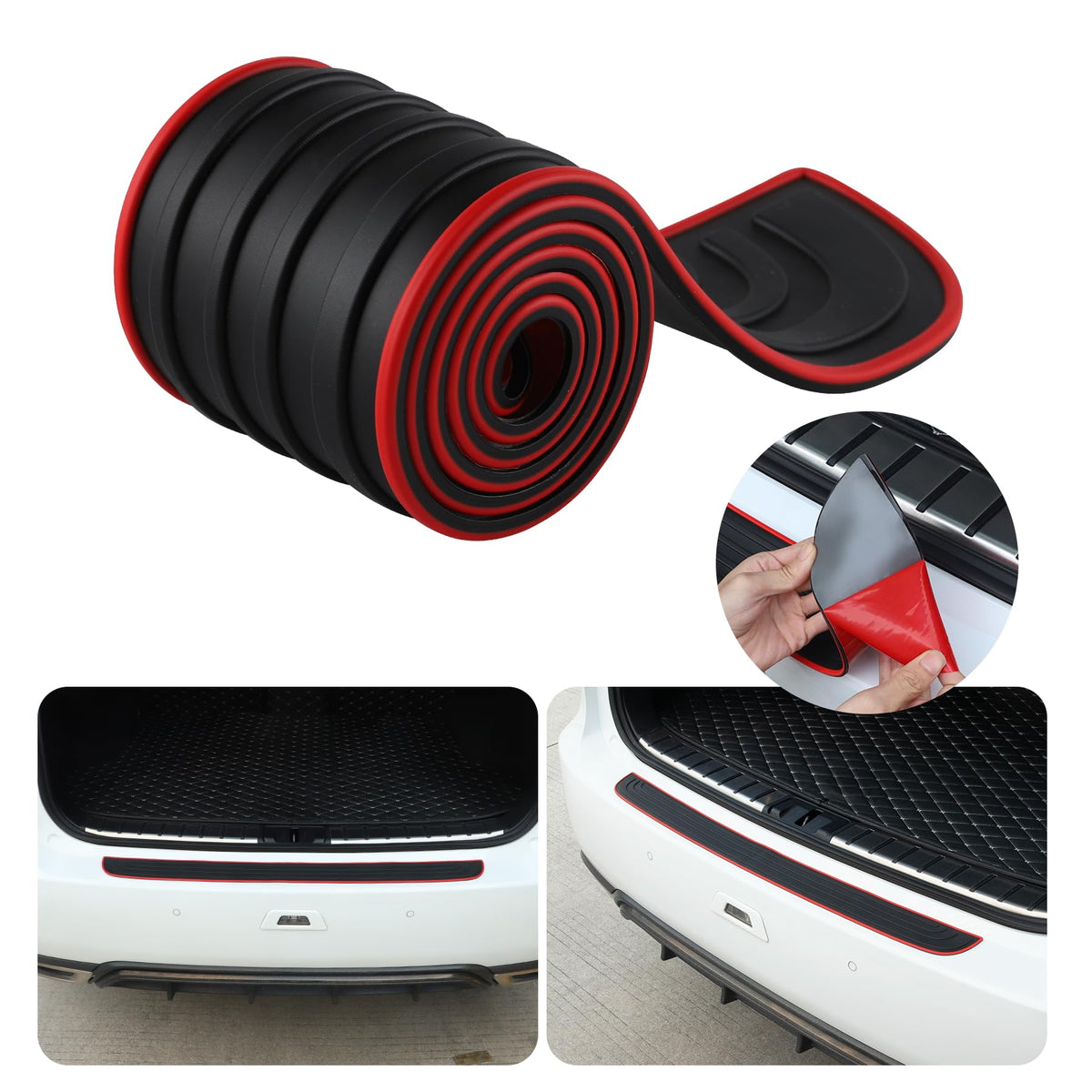 SINGARO Car Rear Bumper Protector, 41inch x3.5inch Car/SUV Universal Rubber Anti-Scratch Trunk Exterior Accessories(Red Border)