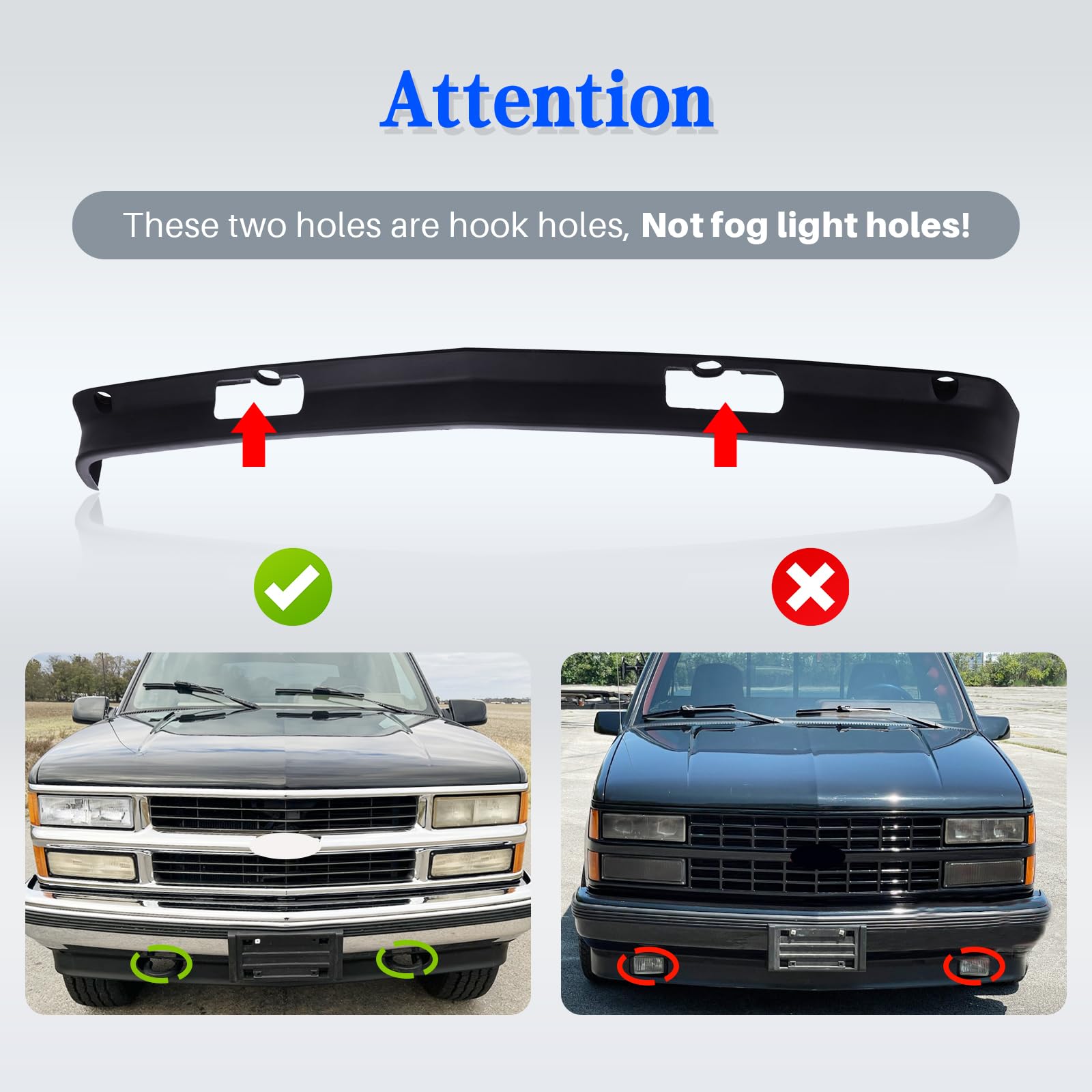 Carpartsdepot Front Bumper Air Dam Lower Valance W/Hook Holes Compatible With 1988-2000 Chevrolet C/K 1500 2500 3500 & 1992-1999