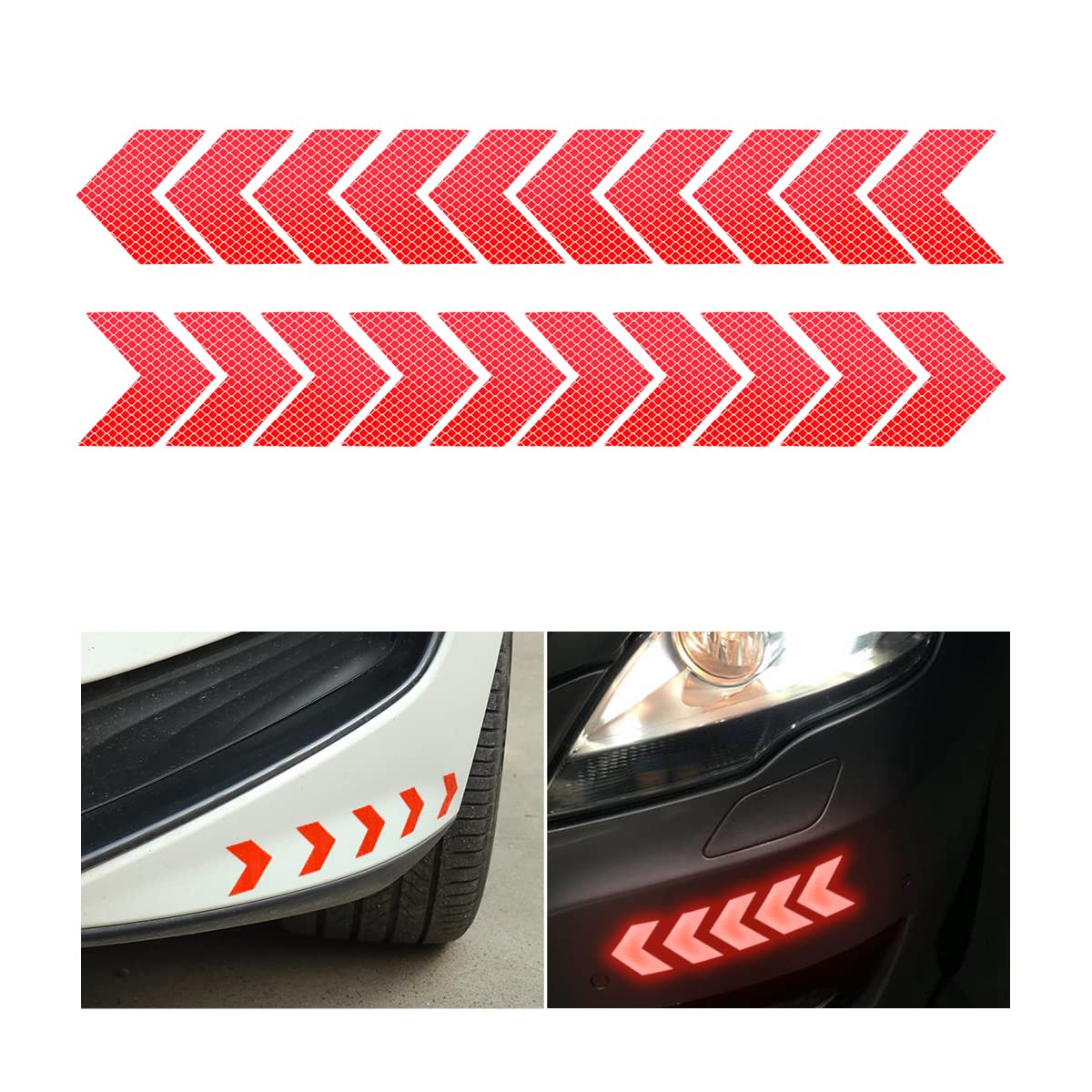 Auceli 20Pcs Car Arrow Reflective Stickers, Waterproof Vehicle Safety Warning Sign Decal For Rear Bumper Body Trunk, Universal Self Adhesive High Intensity Night Visibility Reflective Film (Red)