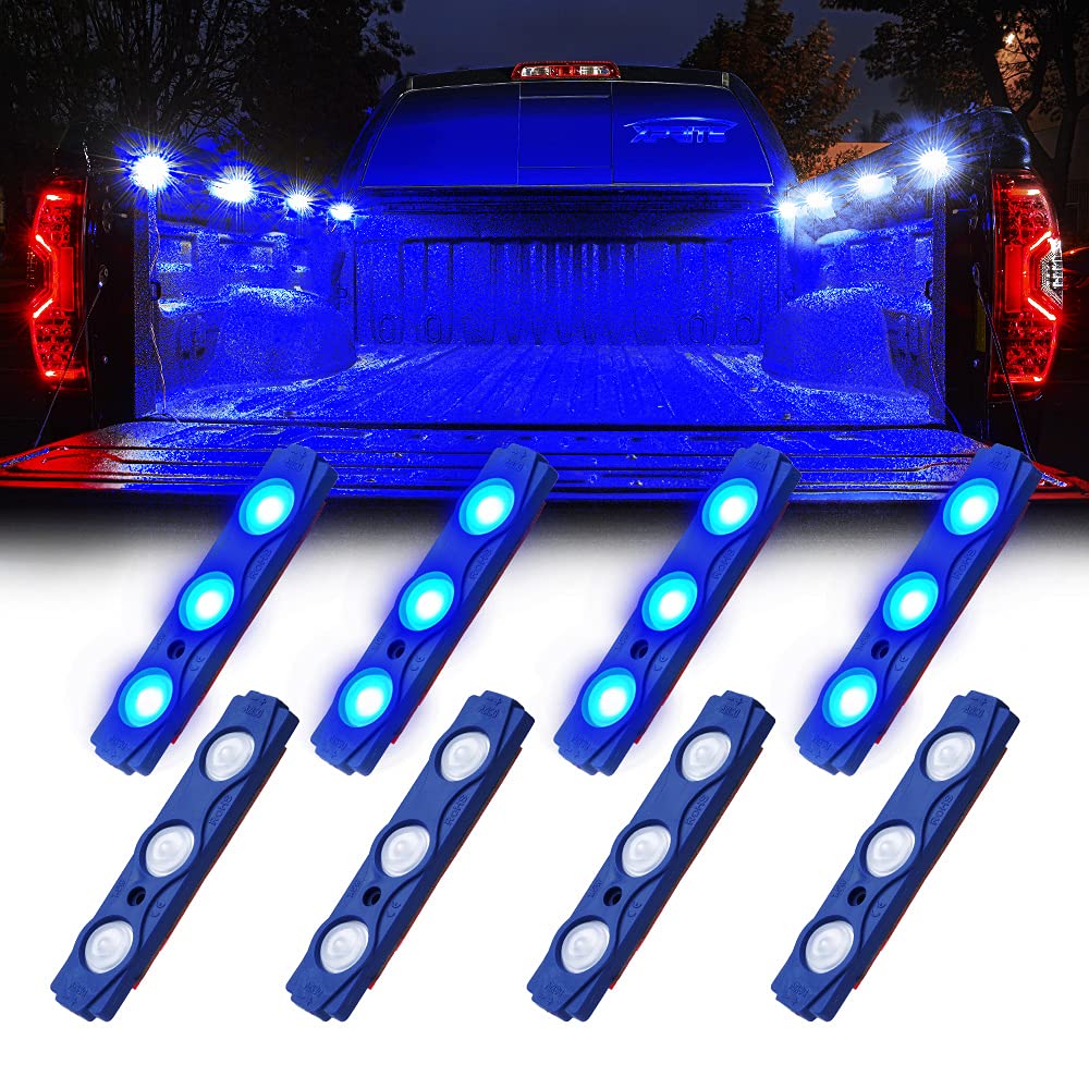 Xprite Blue Led Truck Bed Light Kits Rock Lights With On/Off Switch, For Pickup Footwells, Running Boards, Cargo, Under Car, Ton