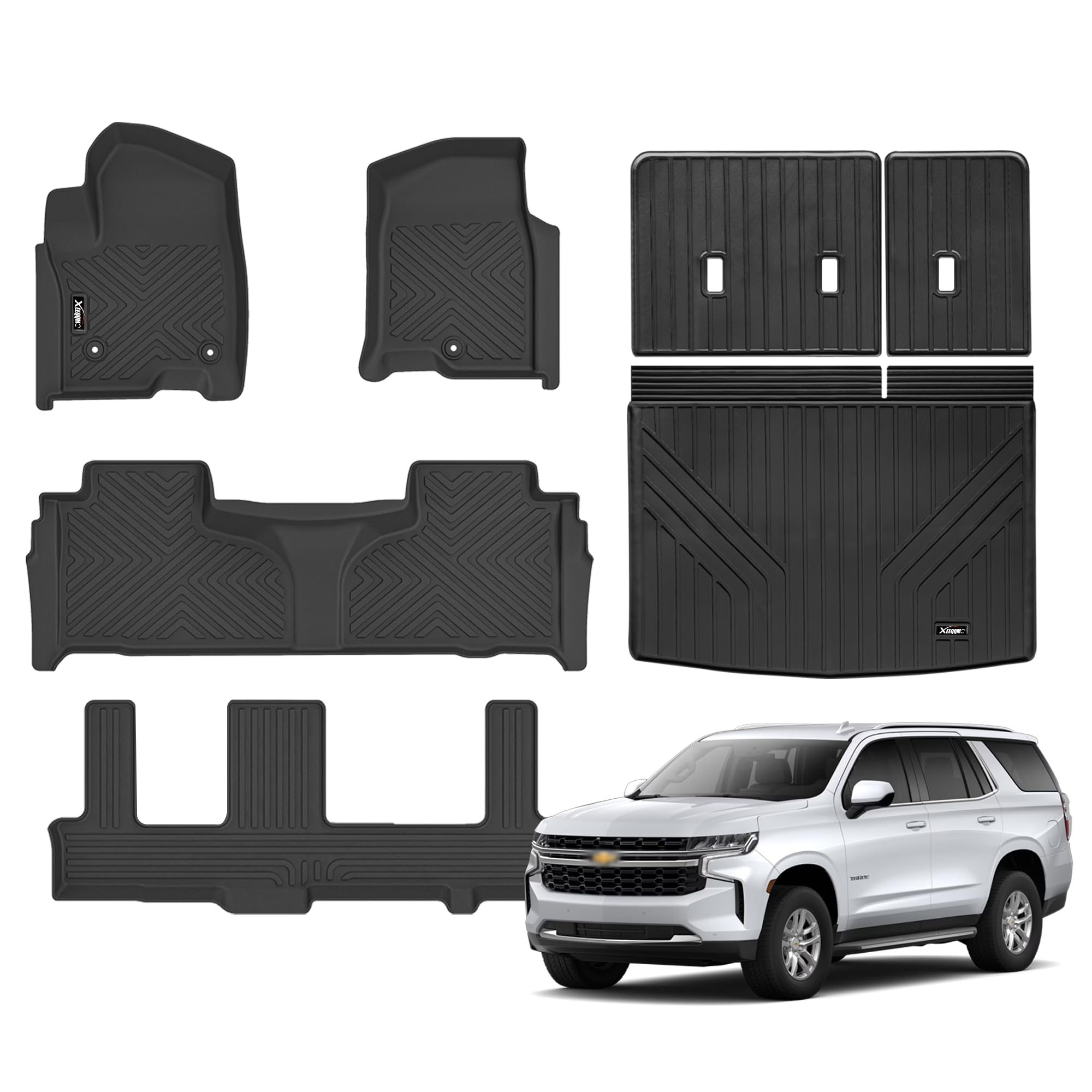 Floor Mats For 2021-2024 Chevrolet/Chevy Tahoe/Gmc Yukon 7 Seater With Trunk Mat All Weather Tpe Rubber Cargo Liner Full Set For