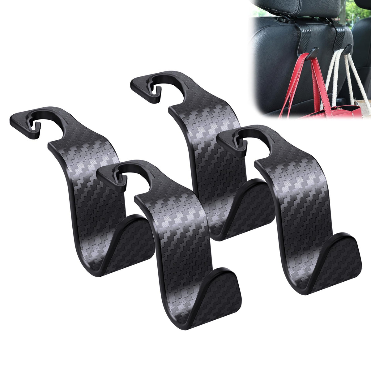 Amooca Car Seat Headrest Hook 4 Pack Hanger Storage Organizer Universal For Handbag Purse Coat Universal Fit Vehicle Car Black C
