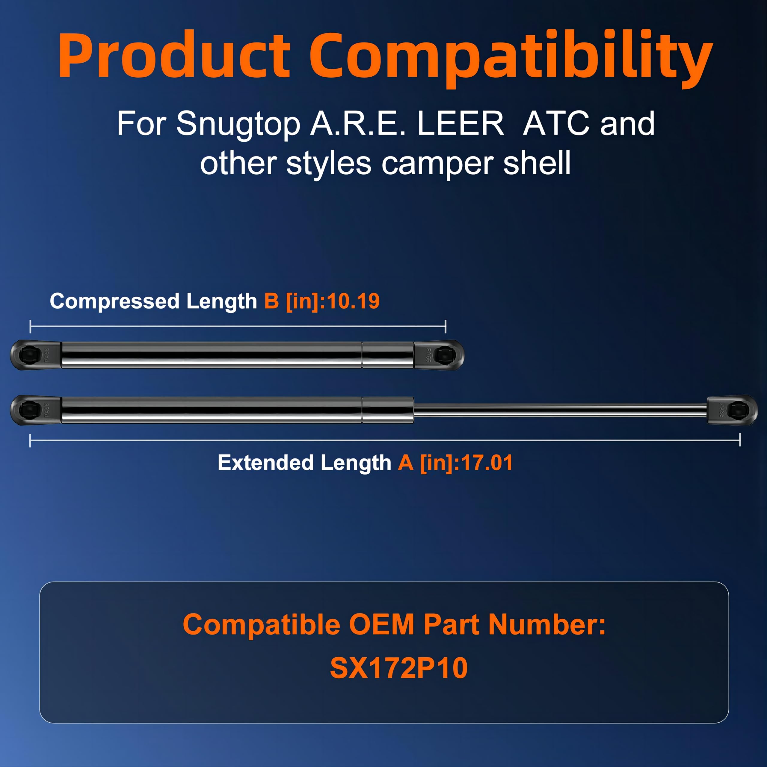 Euplokeer Qty (2) SX172P10 17in 10lb/44N Gas Shock Strut Lift Support for Tool Box Lid, RV Cargo Storage Door, Snugtop Truck Pic