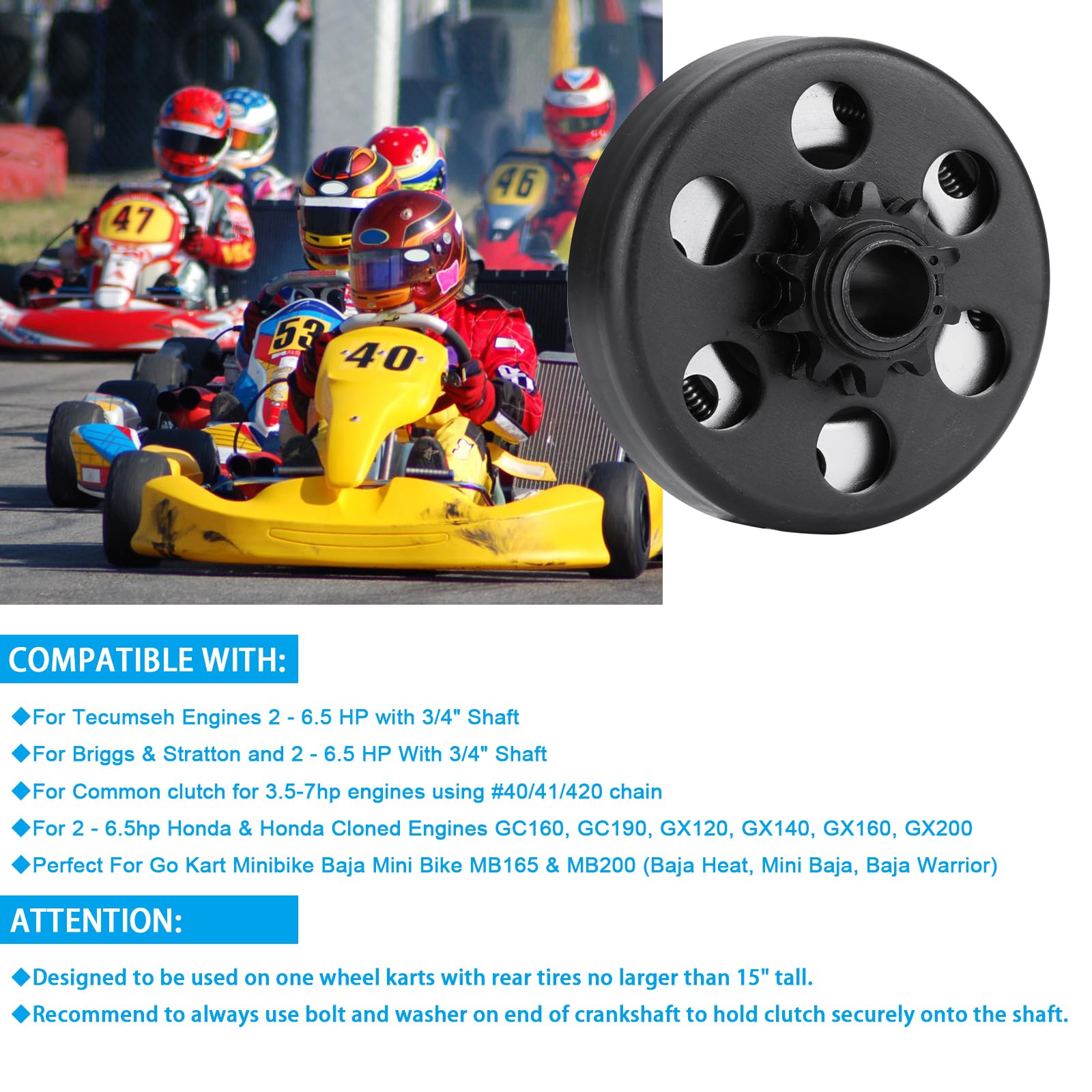 Youxmoto Go Kart Clutch 3/4'' Bore 10 Tooth For #40/41/420 Chain, Predator 212 Centrifugal Clutch Up To 6.5 Hp, Fit For Go Kart