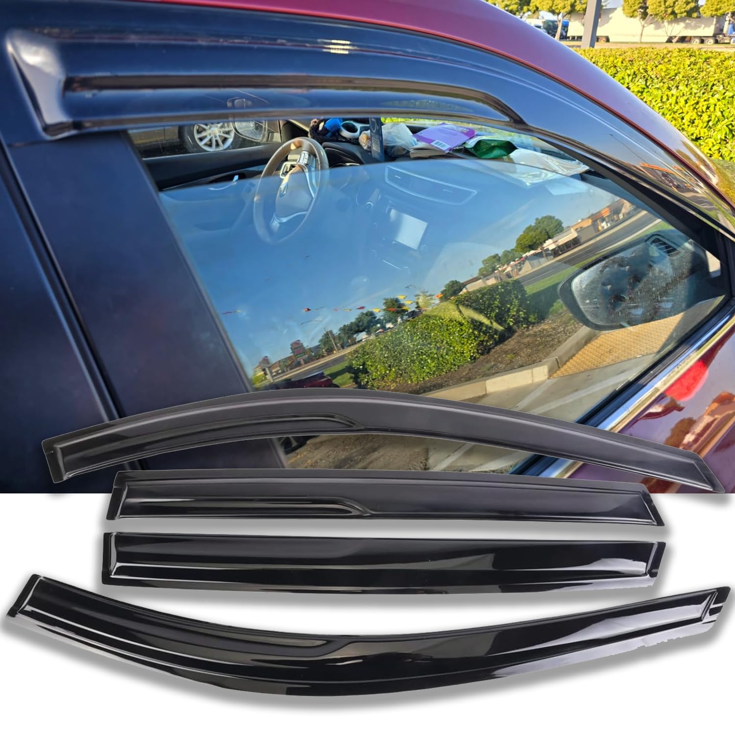 Window Visors Rain Guards For Nissan Rogue S Sv Sl 14-20, Tape-On Window Wind Deflectors Vent Shades For 2014-2020 Rogue (Exclud