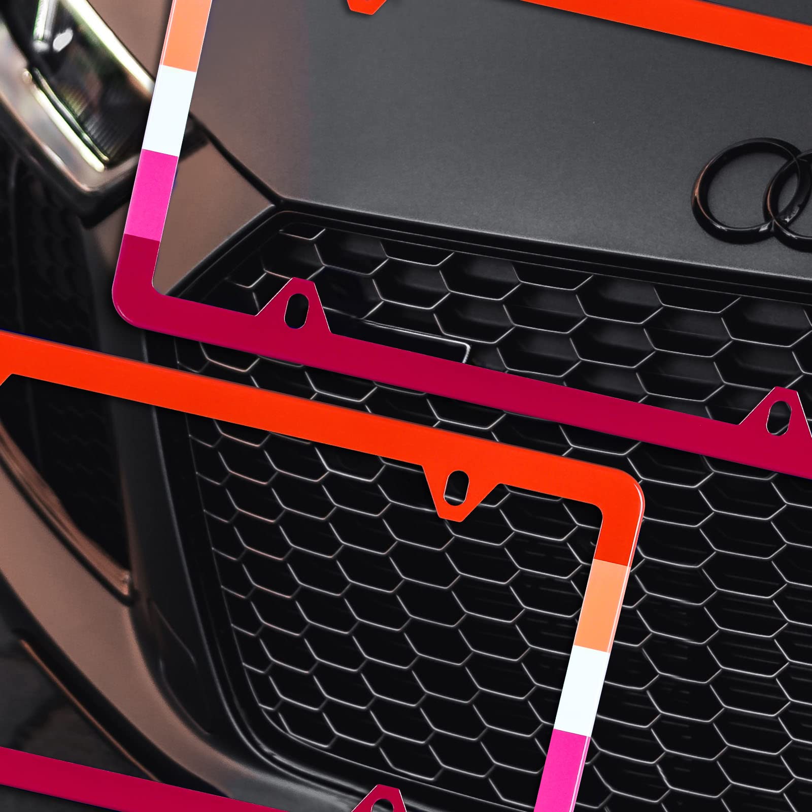 ?2Pcs? Lesbian Flag LGBT Pride Rainbow License Plate Frame Stainless Steel Car License Plate Frame Accessory Car Plate Frame Dec