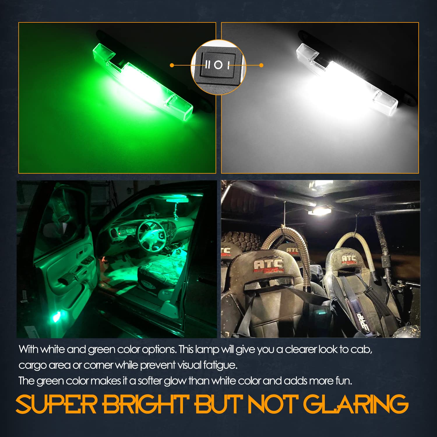 Nirider Utv Interior Light Universal Roll Bar Mount Led Light Utility Roll Cage Light Courtesy Light Interior Dome Light For Utv Atv Polaris Rzr Can-Am Truck Car Off Road Vehicle - White Green