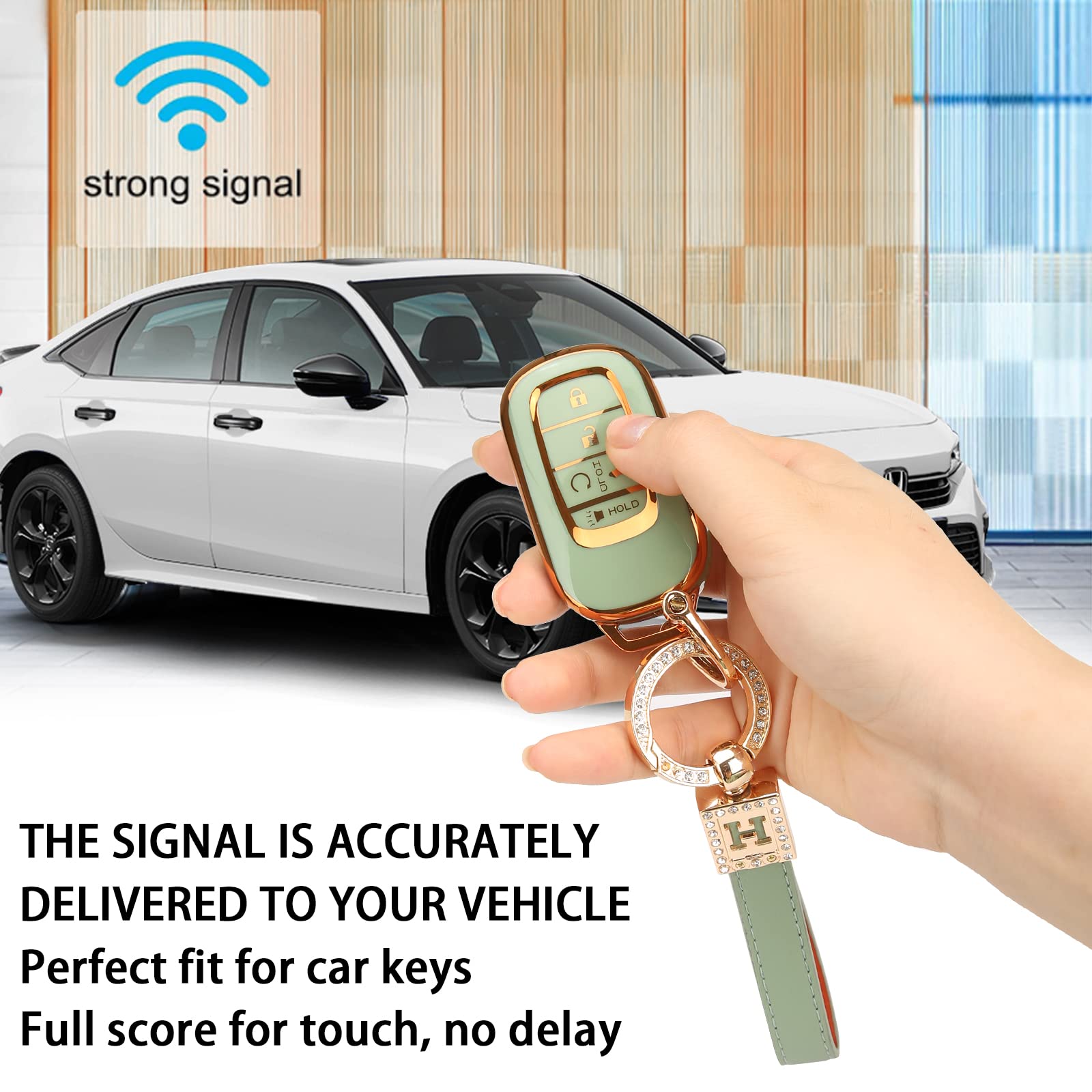 Ft-Bh For 2022 Honda Key Fob Cover With Keychain, For Honda Accord Civic Smart Remote Key Fob Case