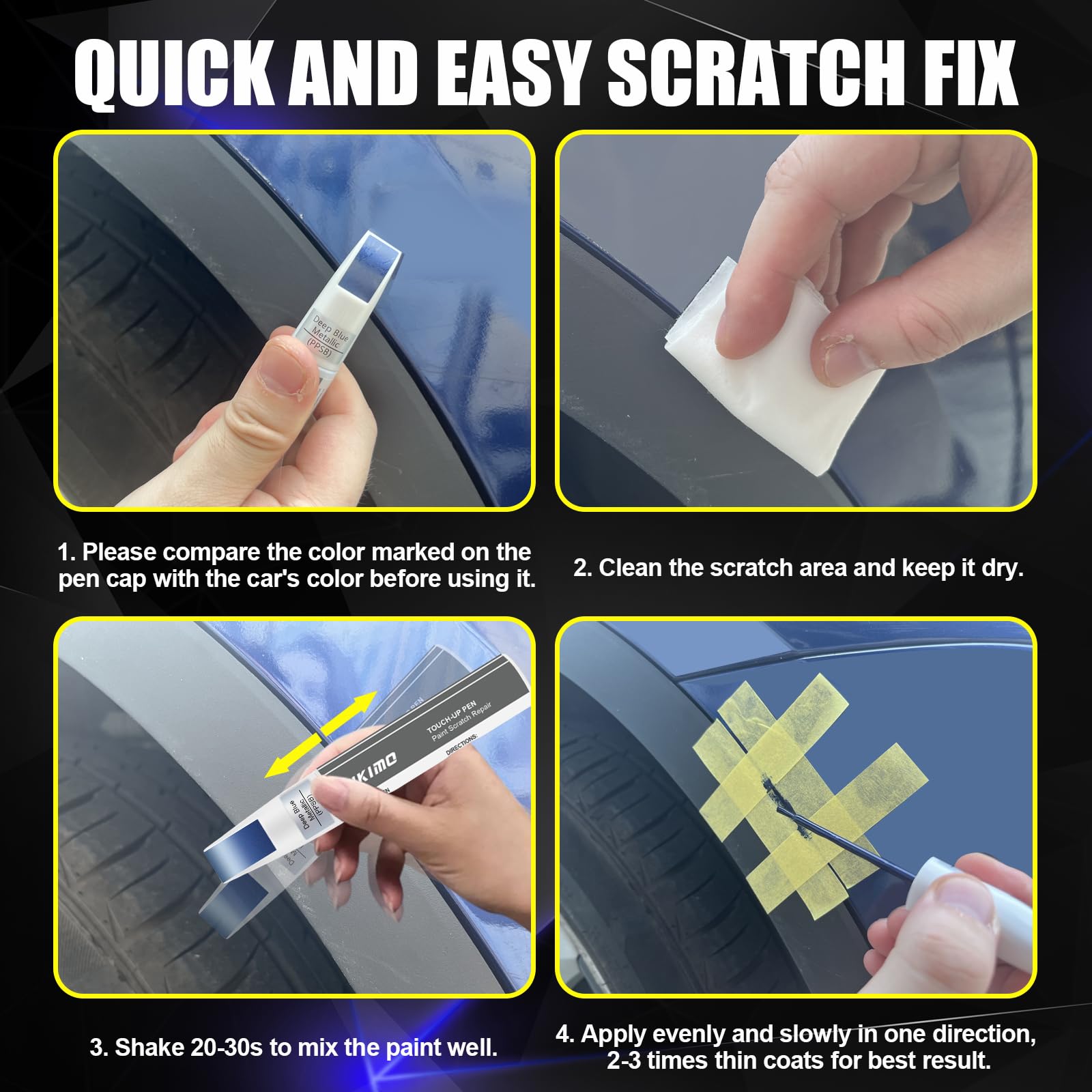 KIKIMO for Tesla Touch Up Paint(Stealth Grey(PN01)), Car Paint Repair Kit for Tesla Model Y/3/S/X, 2 In 1 Scratches Repair with