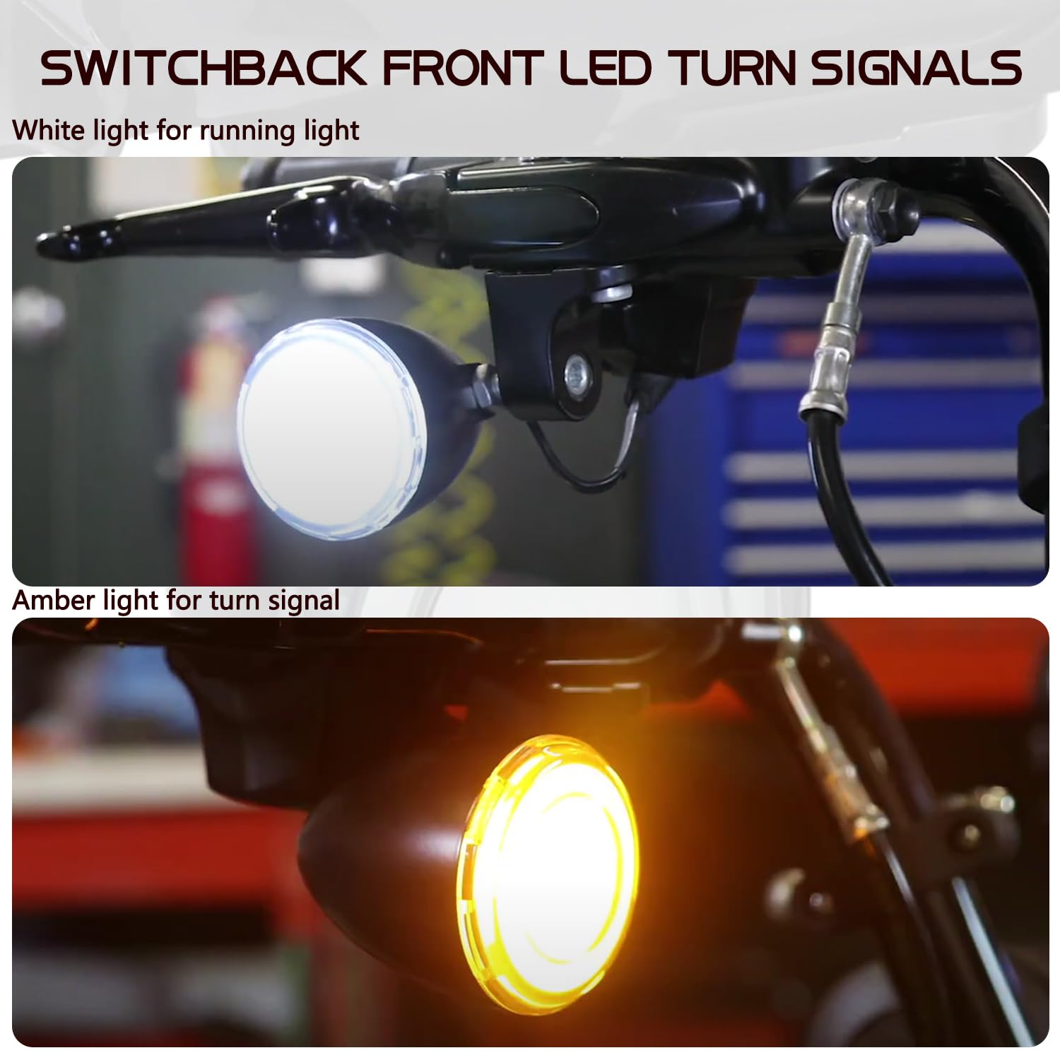 Motoparacc Switchback Front Bullet Led Turn Signals With Relocation Kit, Motorcycle Running Lights Compatible With Harley Sportster 883 1200 Dyna Touring Road King Flhr Road Glide Softail 1986-2023