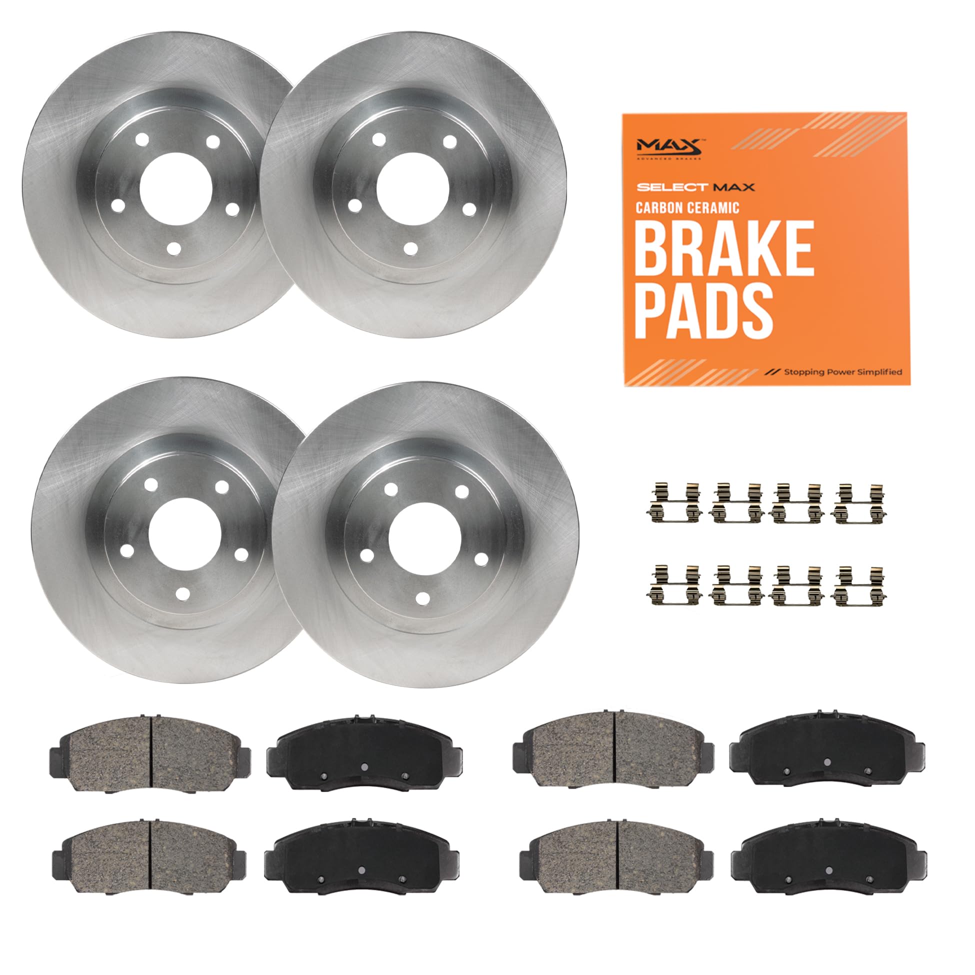 Max Advanced Brakes Front & Rear Brake Kit - Carbon Ceramic Pads, OE Disc Rotors, 2011-2016 Hyundai Sonata, Kia Optima 2.4L