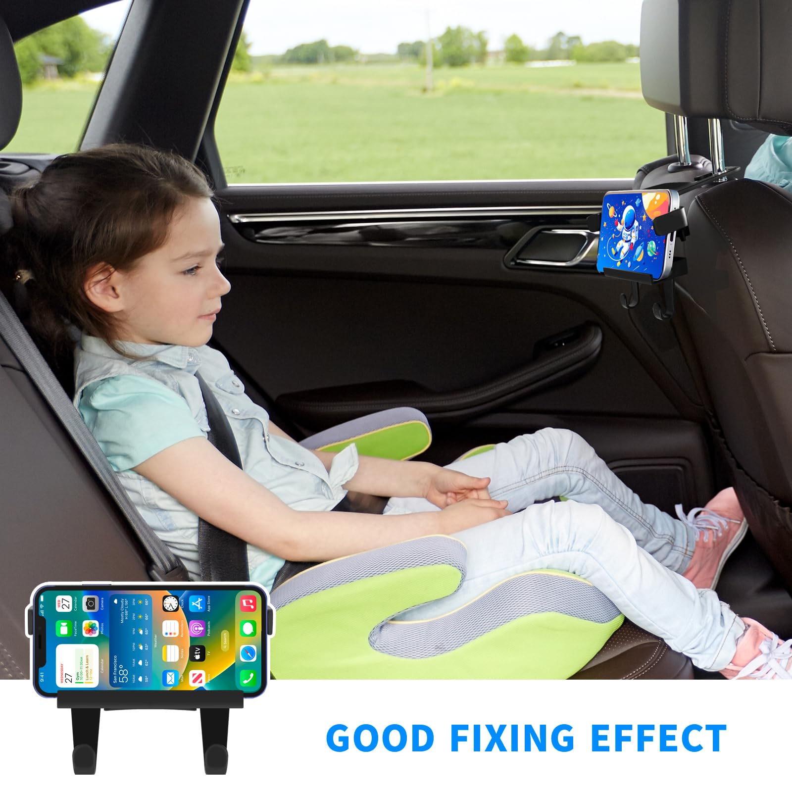 SunlightXS Upgraded Car Headrest Hidden Hook 2 in 1 Car Seat Hooks with Phone Holder for Purse, Hangers Vehicle Organizer ,Durab