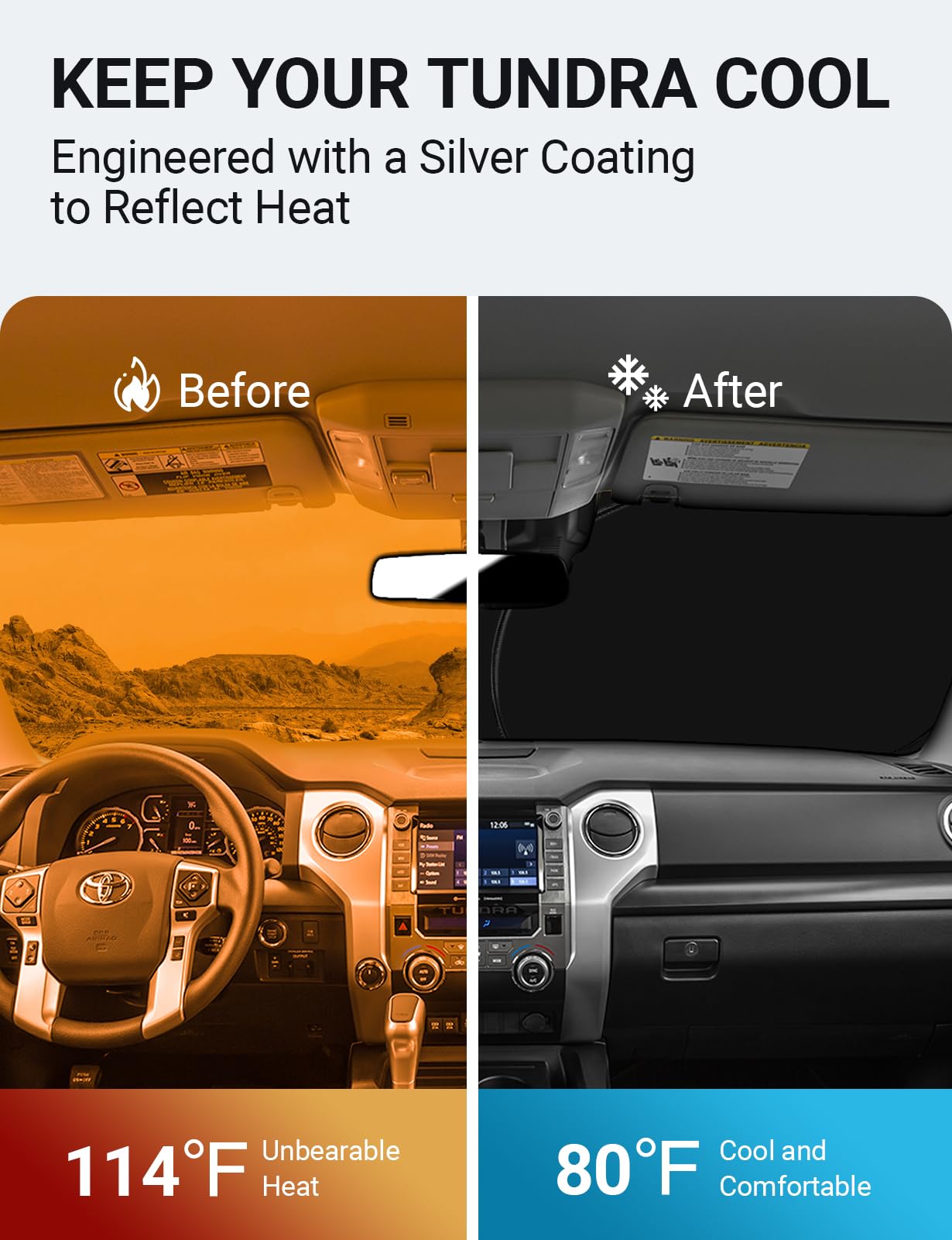 Proadsy 2025 Upgrade Windshield Sun Shade Custom Fit Tundra 2007-2021 4-Layer Foldable Front Sunshade Protector Sun Visor Blocks