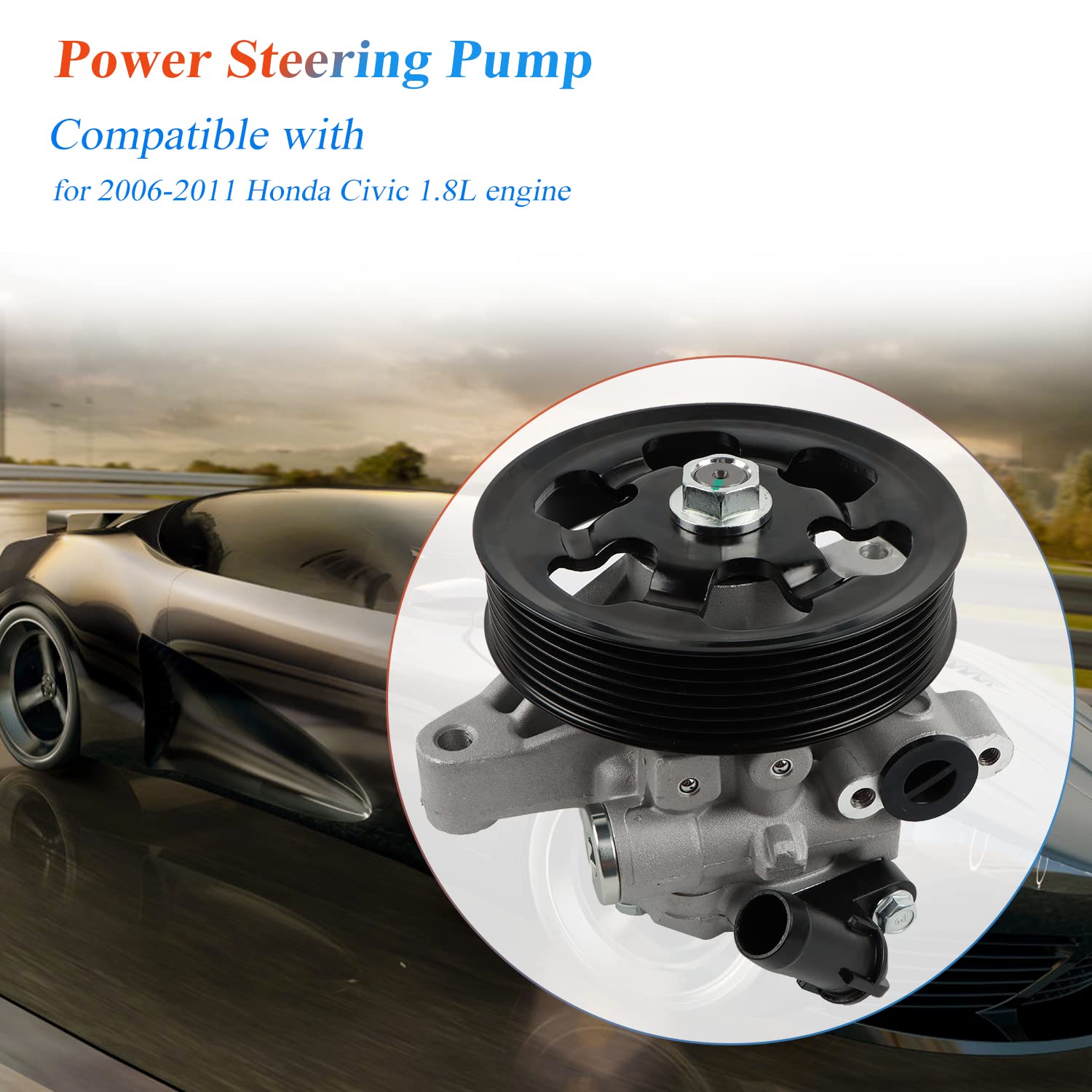 Daysyore Power Steering Pump 21-5456 With Pulley Fits For 2006 2007 2008 2009 2010 2011 Civic 1.8L, Oe-Quality Power Assist Pump, Replace Oe 21-5456 55-5822 56110-Rna-A01 36-215668