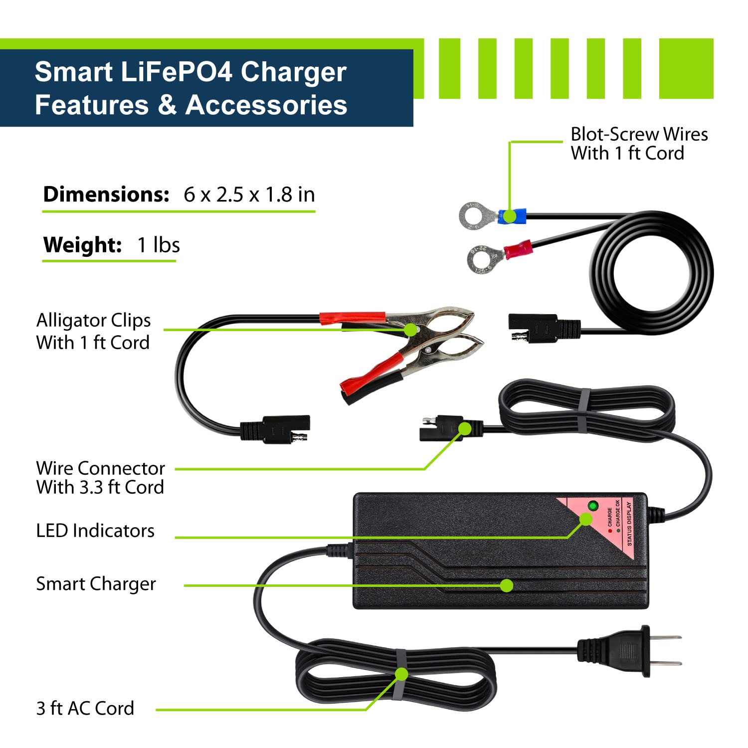 Expertpower 12V 5A Smart Charger For Lithium Lifepo4 Deep Cycle Rechargeable Batteries
