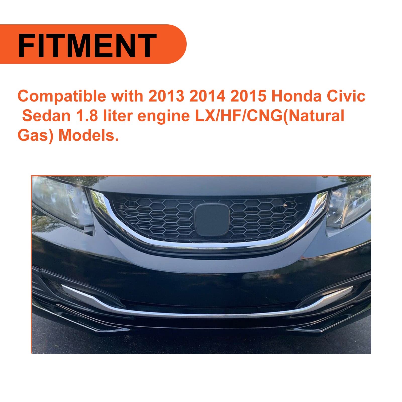 Ecotric Front Grill Compatible With 2013 2014 2015 Honda Civic Sedan Ho1200216 Ho1202109 71121Tr3A01 71122Tr3A01 Front Bumper Hood Grille W/Chrome Molding